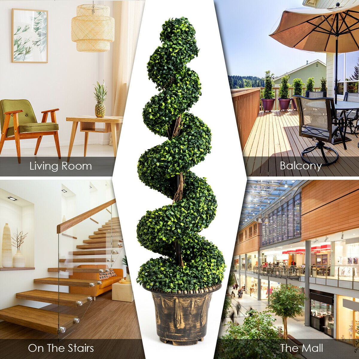 Set of 2 - 4ft Artificial Boxwood Spiral Trees for Indoor and Outdoor Décor