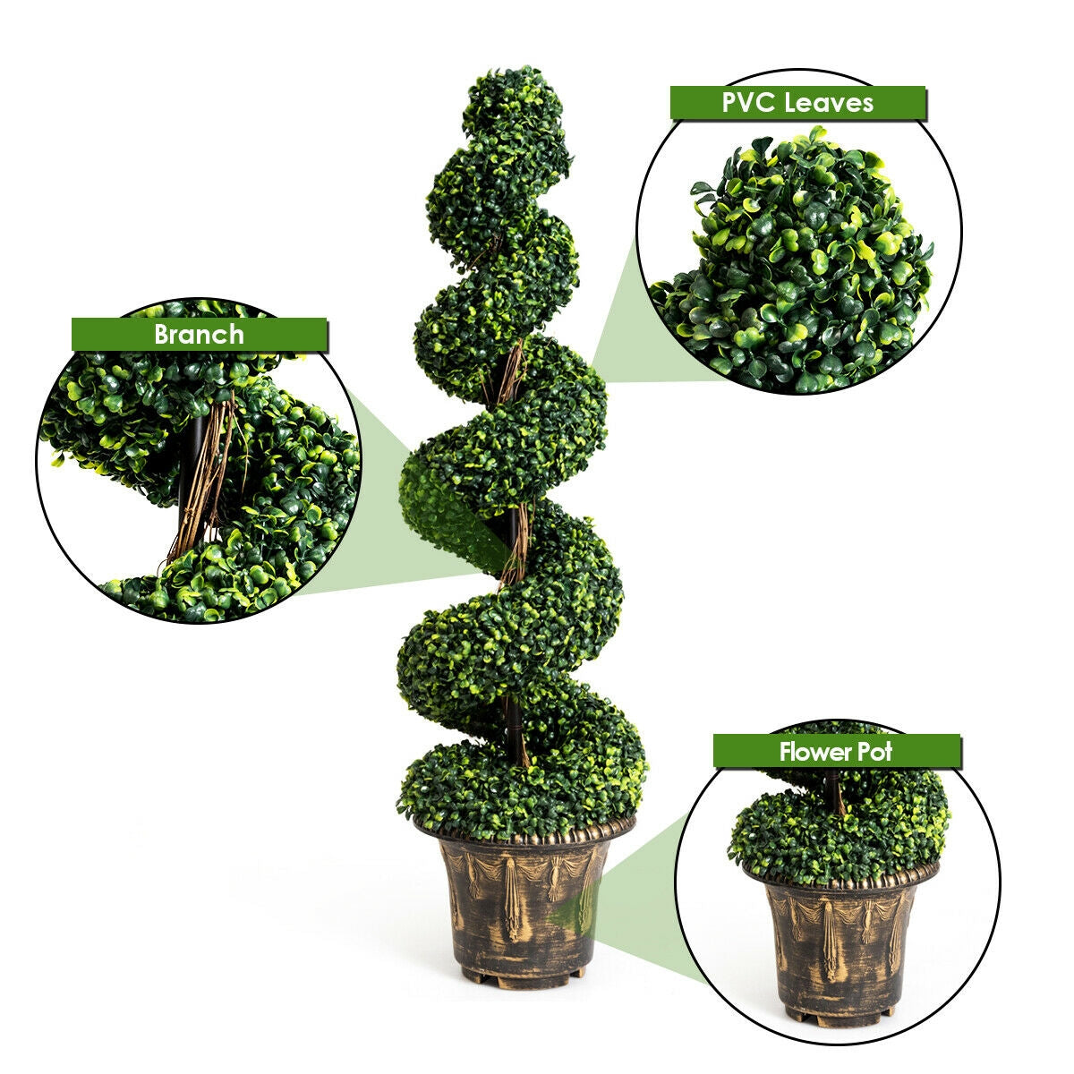 Set of 2 - 4ft Artificial Boxwood Spiral Trees for Indoor and Outdoor Décor