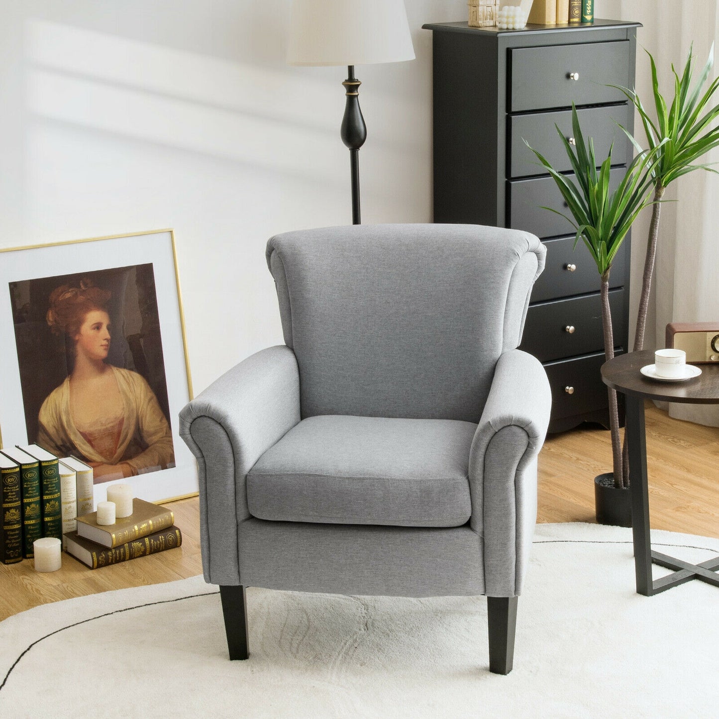 Comfort Accent Chair with Wide Seat and Adjustable Foot Pads - Light Grey