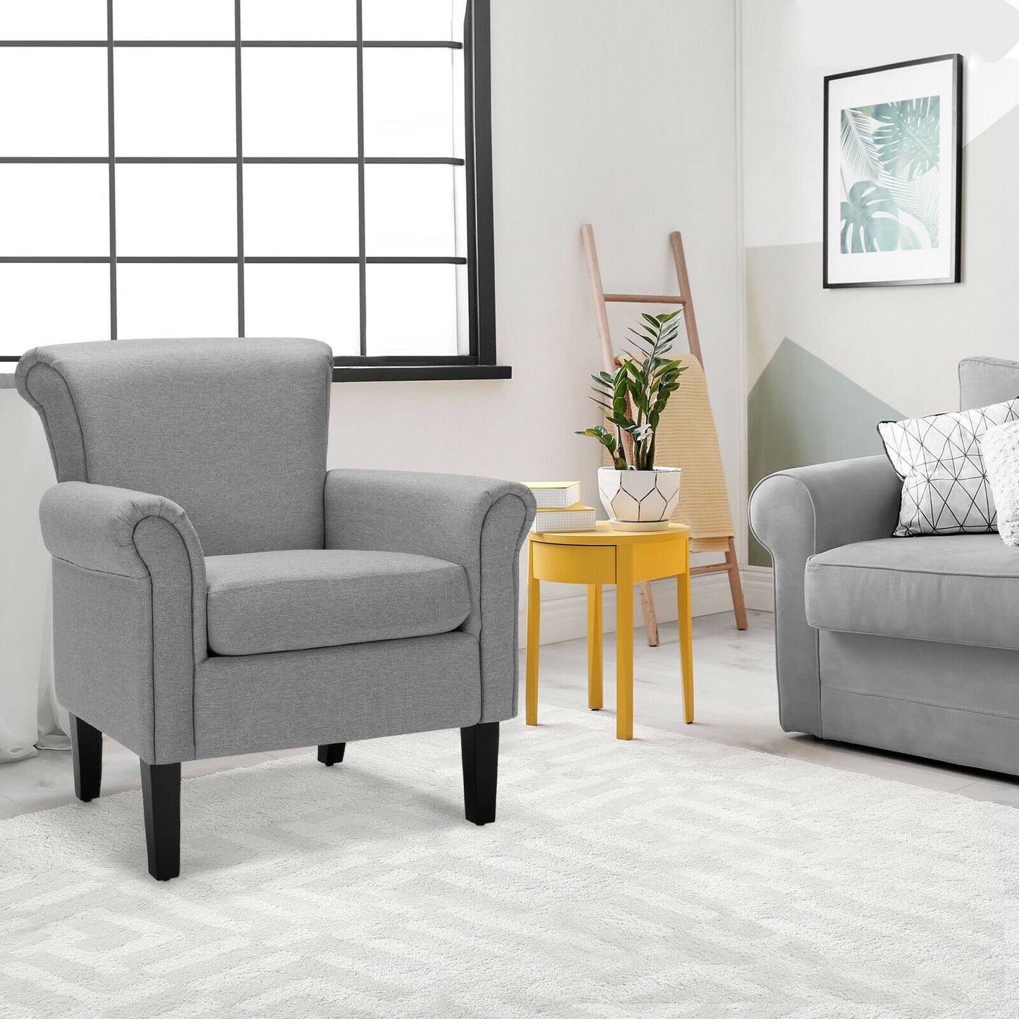 Comfort Accent Chair with Wide Seat and Adjustable Foot Pads - Light Grey