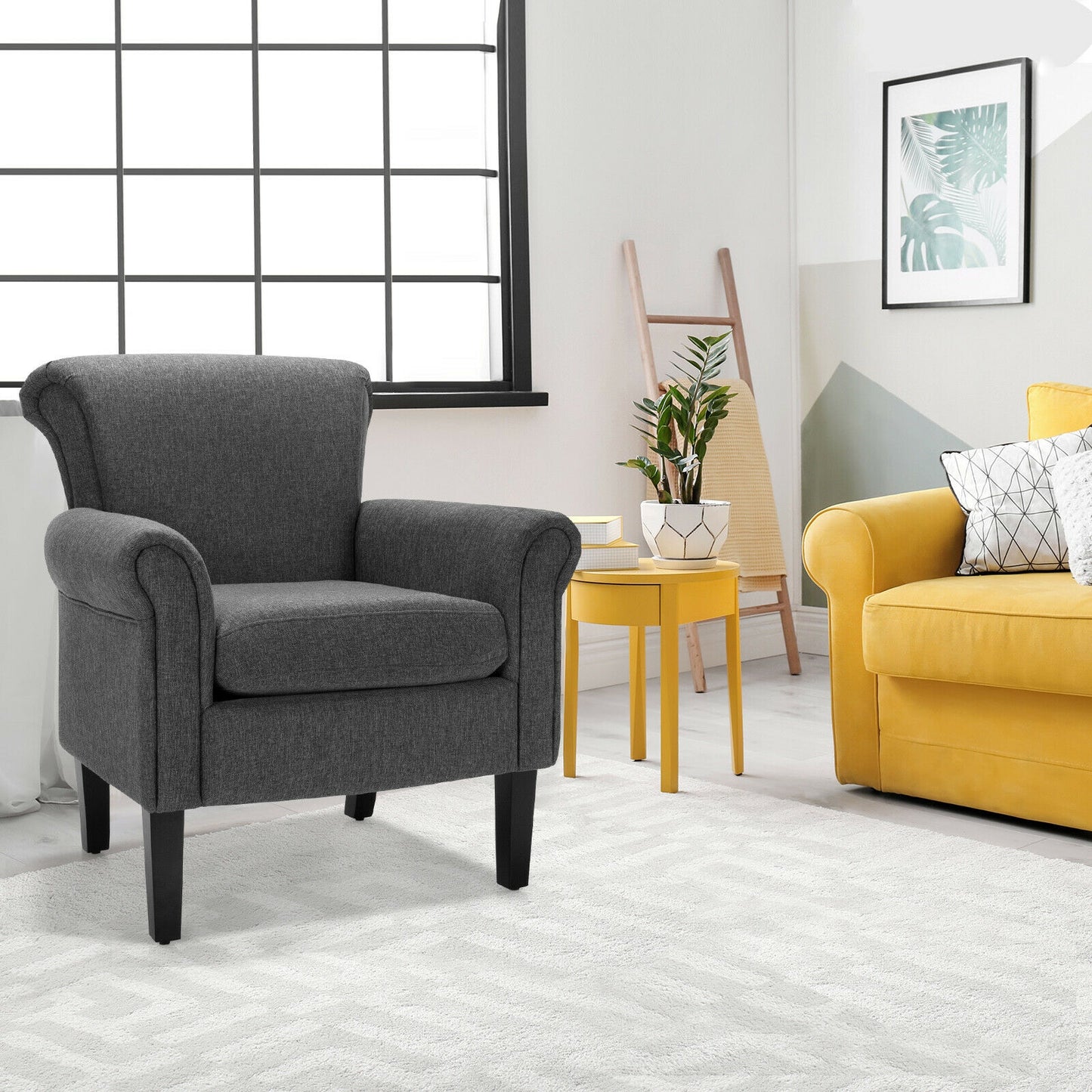 Comfort Accent Chair with Wide Seat and Adjustable Foot Pads - Dark Grey