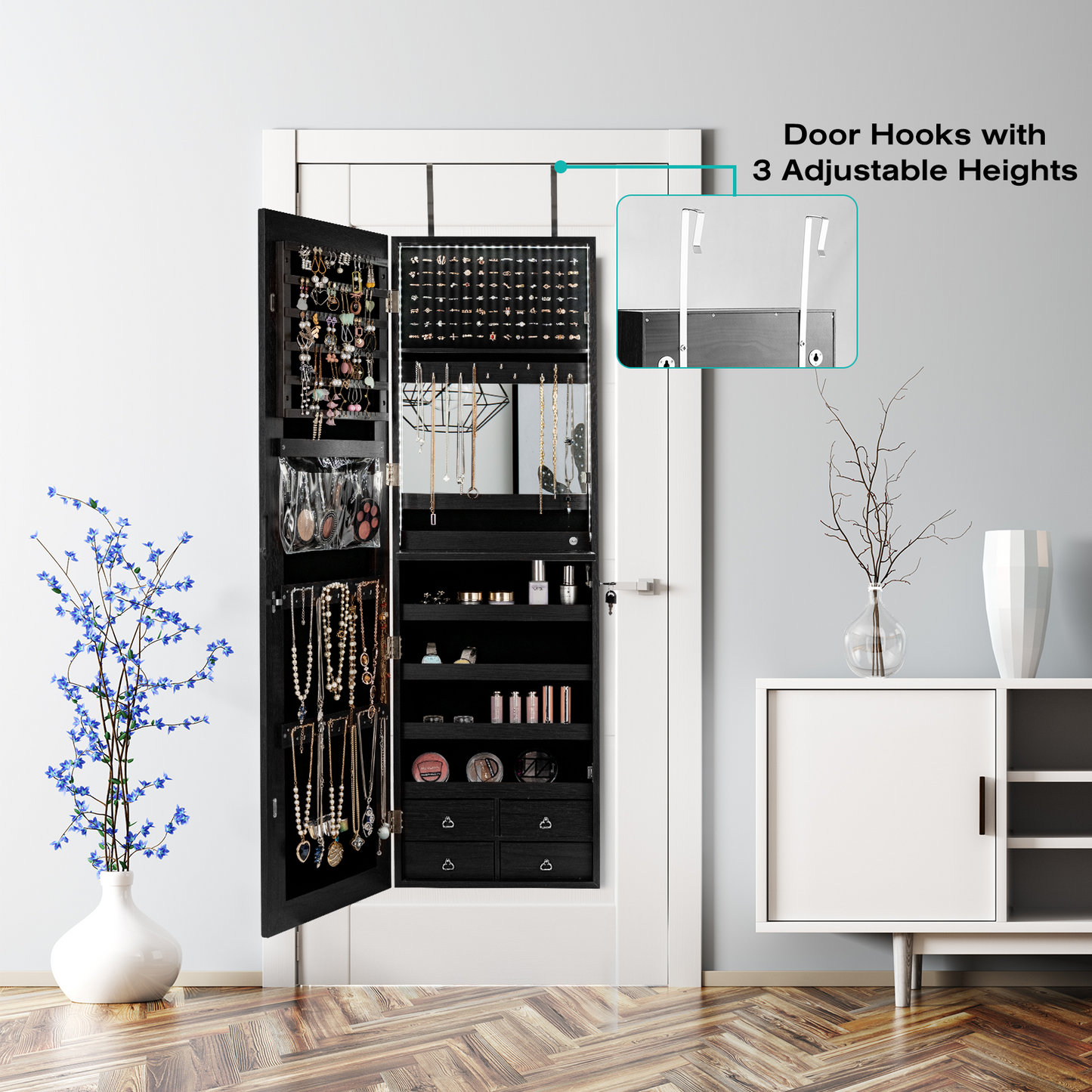4 Drawer Multipurpose Storage Cabinet with Adjustable Shelves – Black