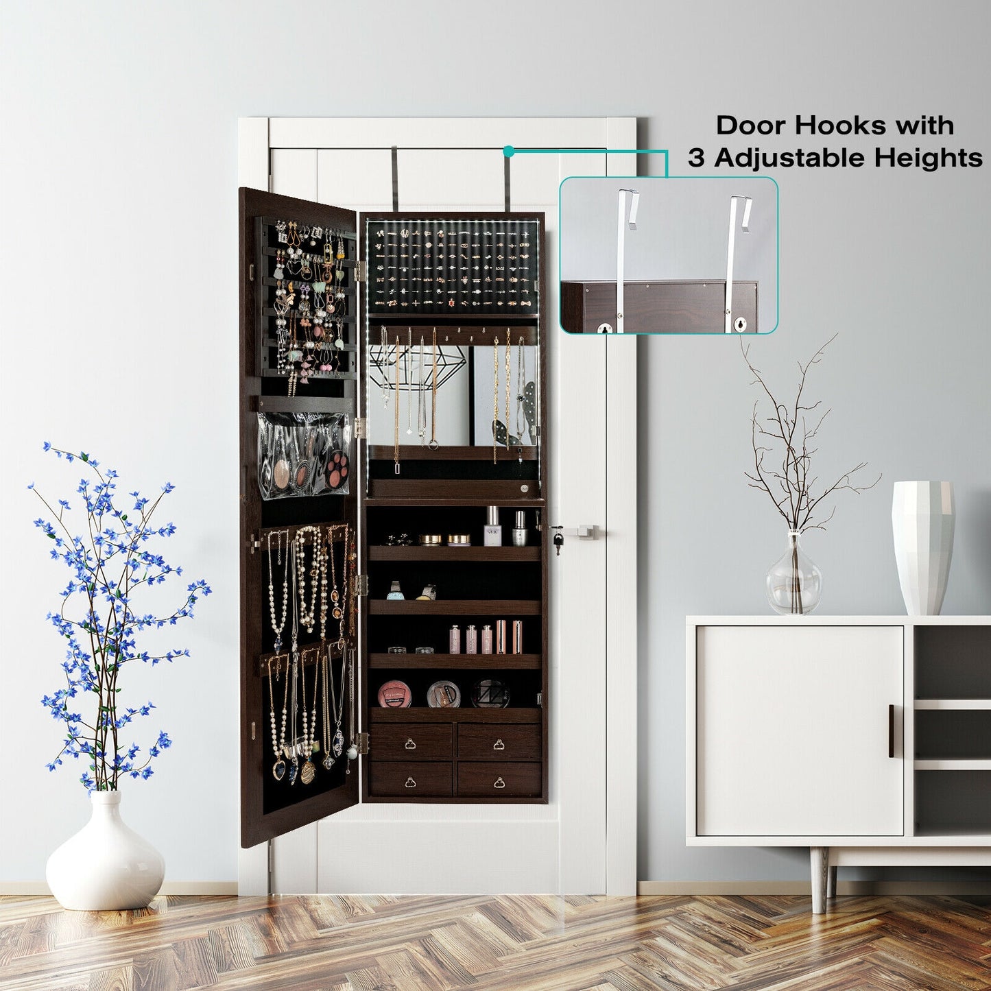 4 Drawer Multipurpose Storage Cabinet with Adjustable Shelves – Brown