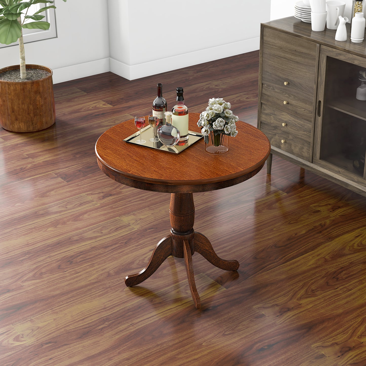 32 Inch Round Wood Pedestal Dining Table for Kitchen or Small Spaces