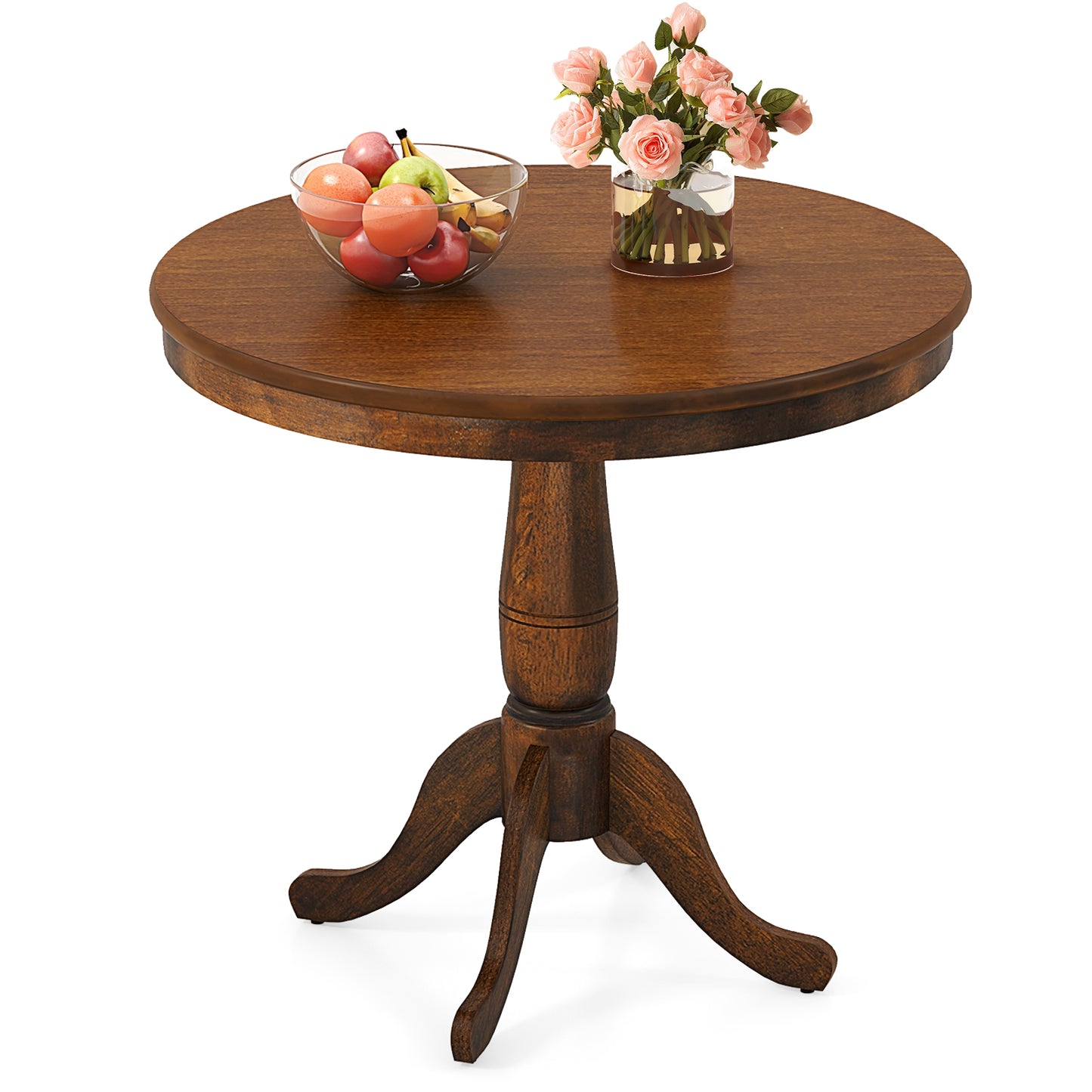 32 Inch Round Wood Pedestal Dining Table for Kitchen or Small Spaces