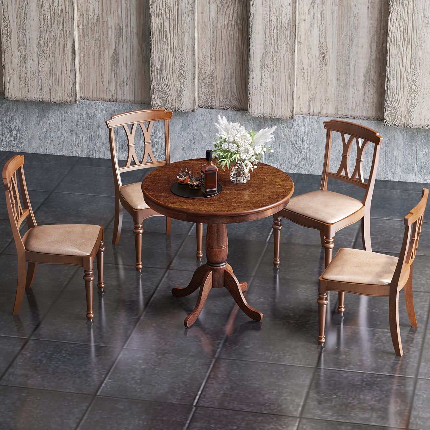 32 Inch Round Wood Pedestal Dining Table for Kitchen or Small Spaces