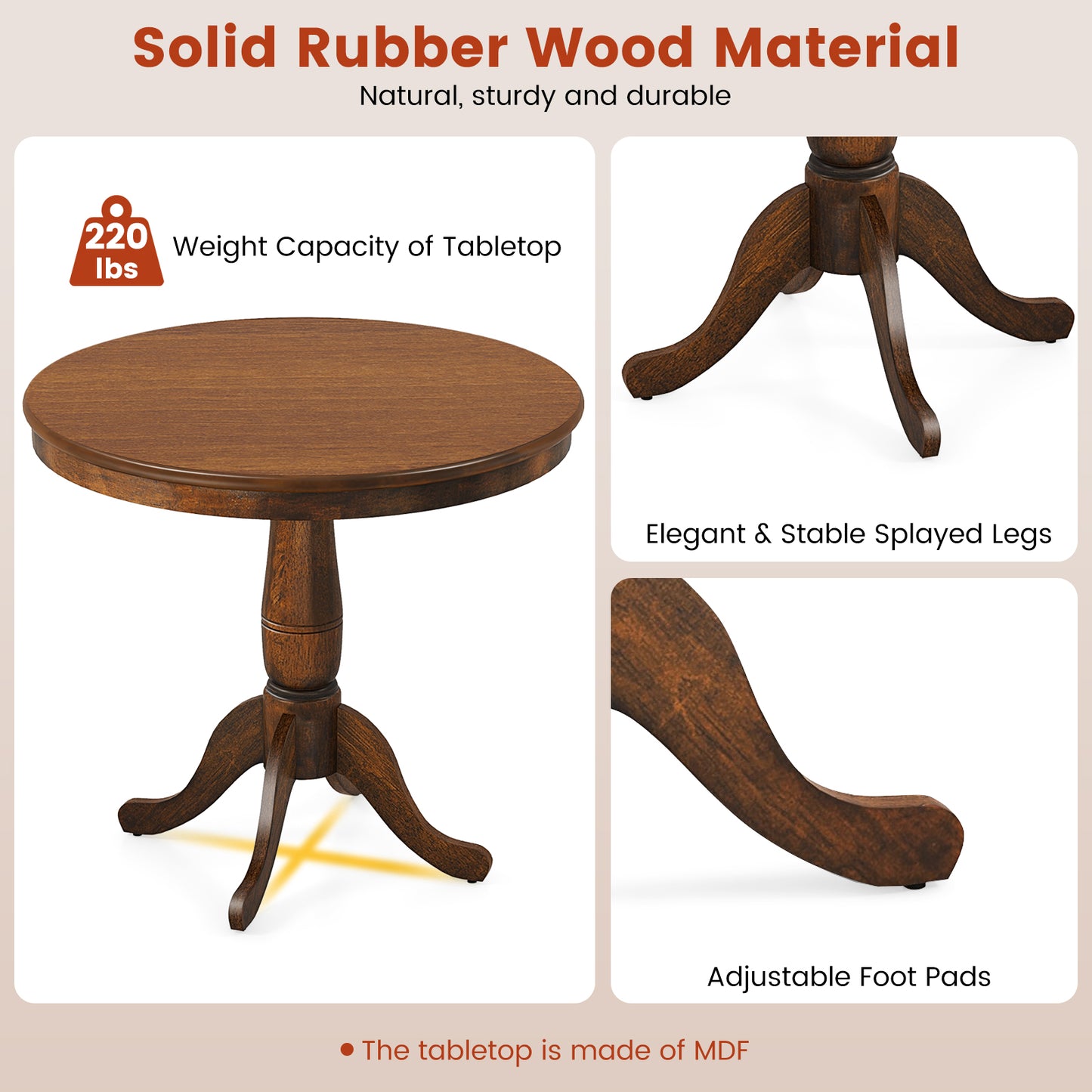 32 Inch Round Wood Pedestal Dining Table for Kitchen or Small Spaces