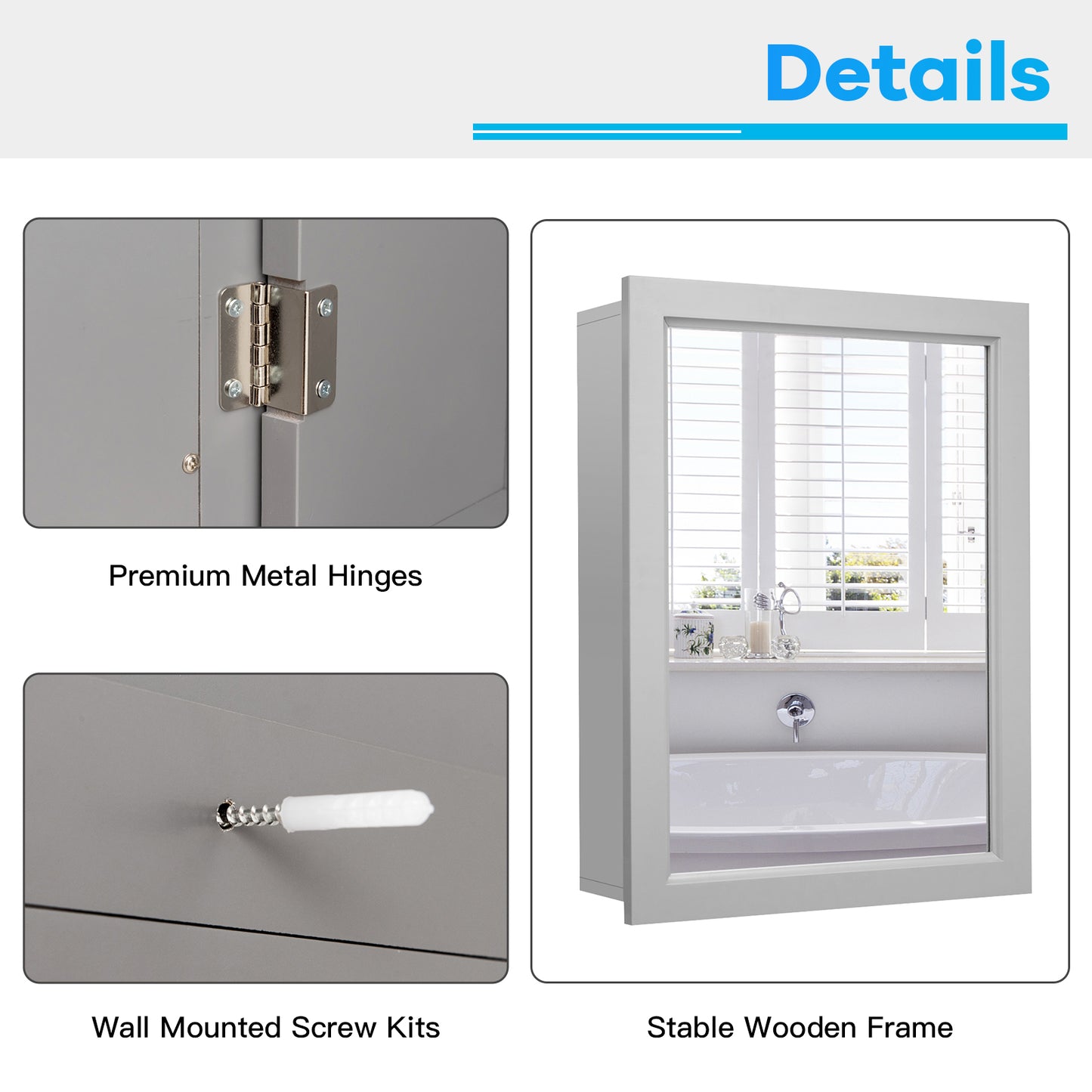 Modern Wall-Mounted Medicine Cabinet with Mirror and Adjustable Shelf