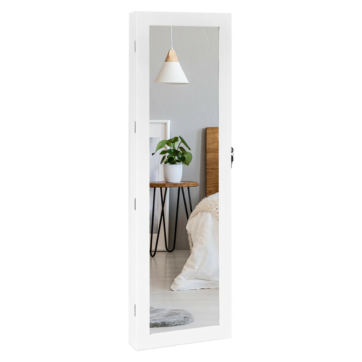 Jewelry Cabinet Armoire with LED Lights, Lock, and Mirror Storage