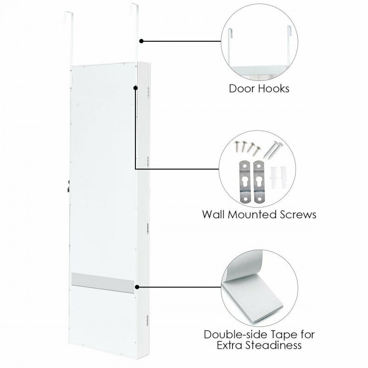 Jewelry Cabinet Armoire with LED Lights, Lock, and Mirror Storage