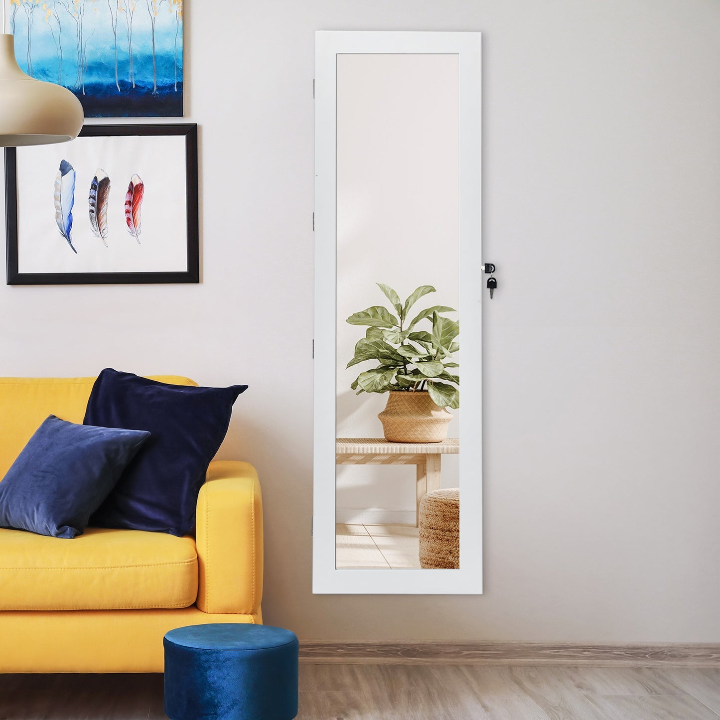 Wall & Door Mounted Lockable Jewelry Cabinet with Full-Length Mirror and LED Lighting