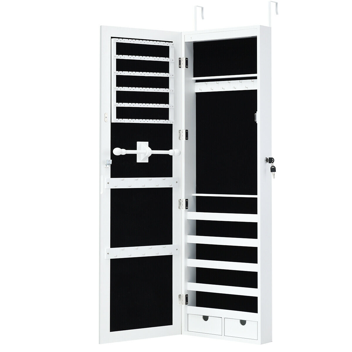 Wall & Door Mounted Lockable Jewelry Cabinet with Full-Length Mirror and LED Lighting