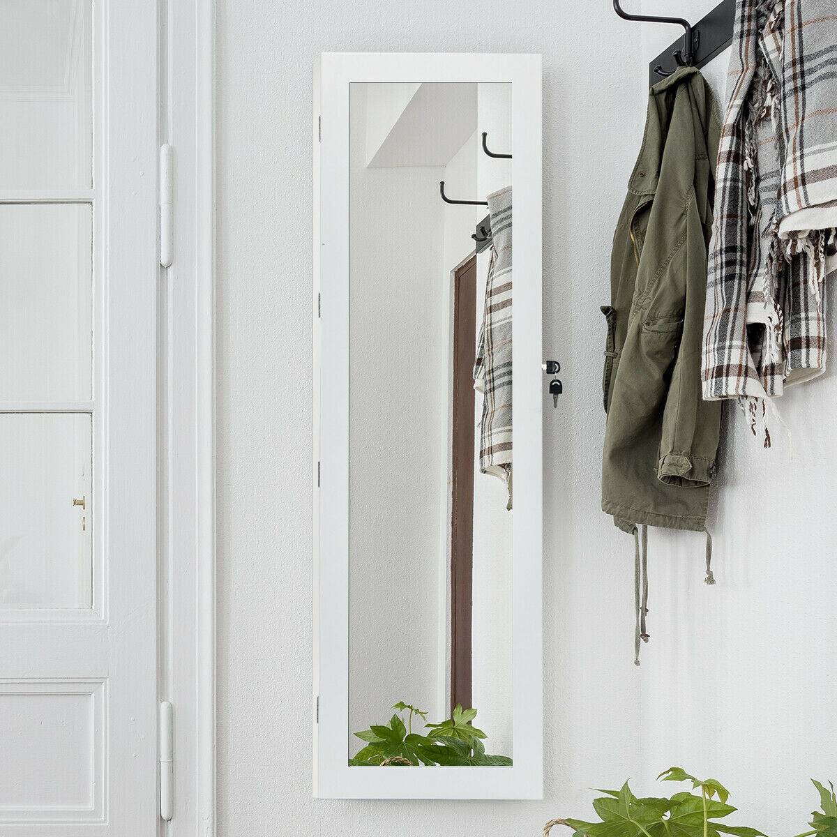 Wall & Door Mounted Lockable Jewelry Cabinet with Full-Length Mirror and LED Lighting