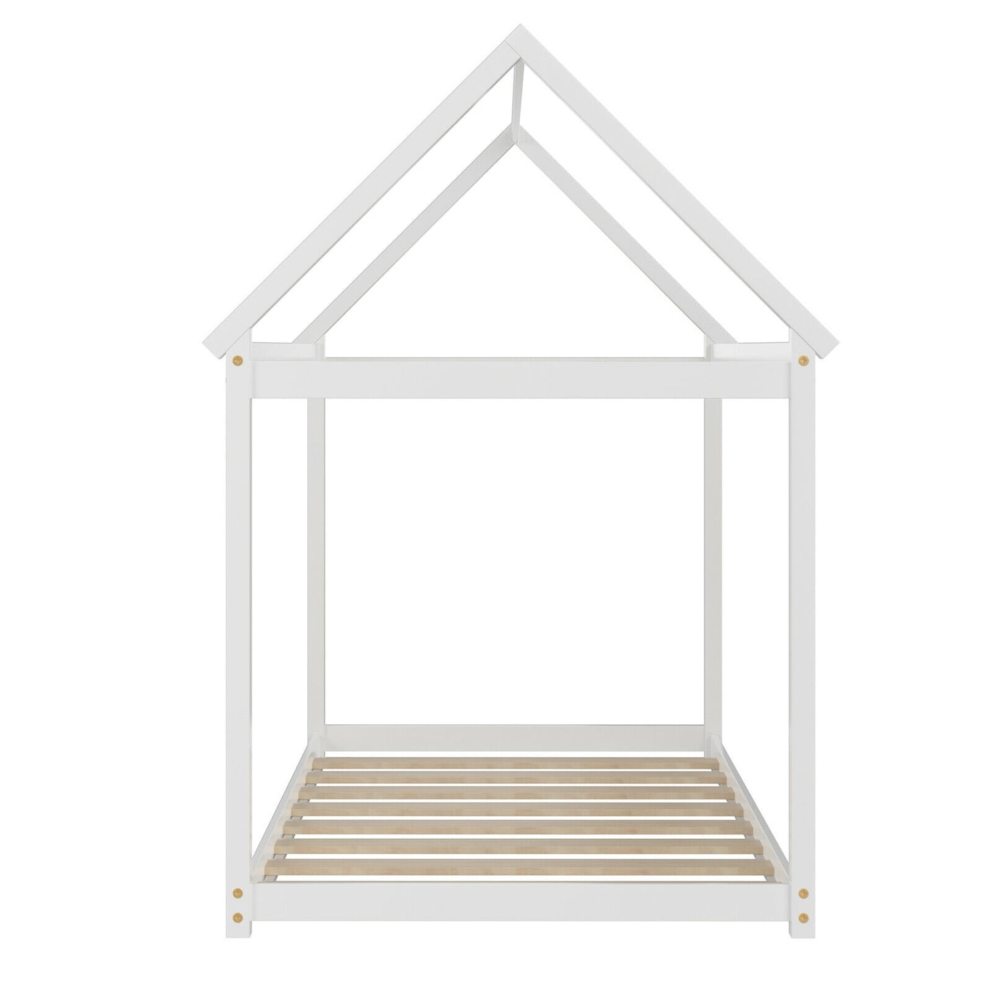 Durable Twin Platform Kids Bed with Roof and Heavy-Duty Slats – White