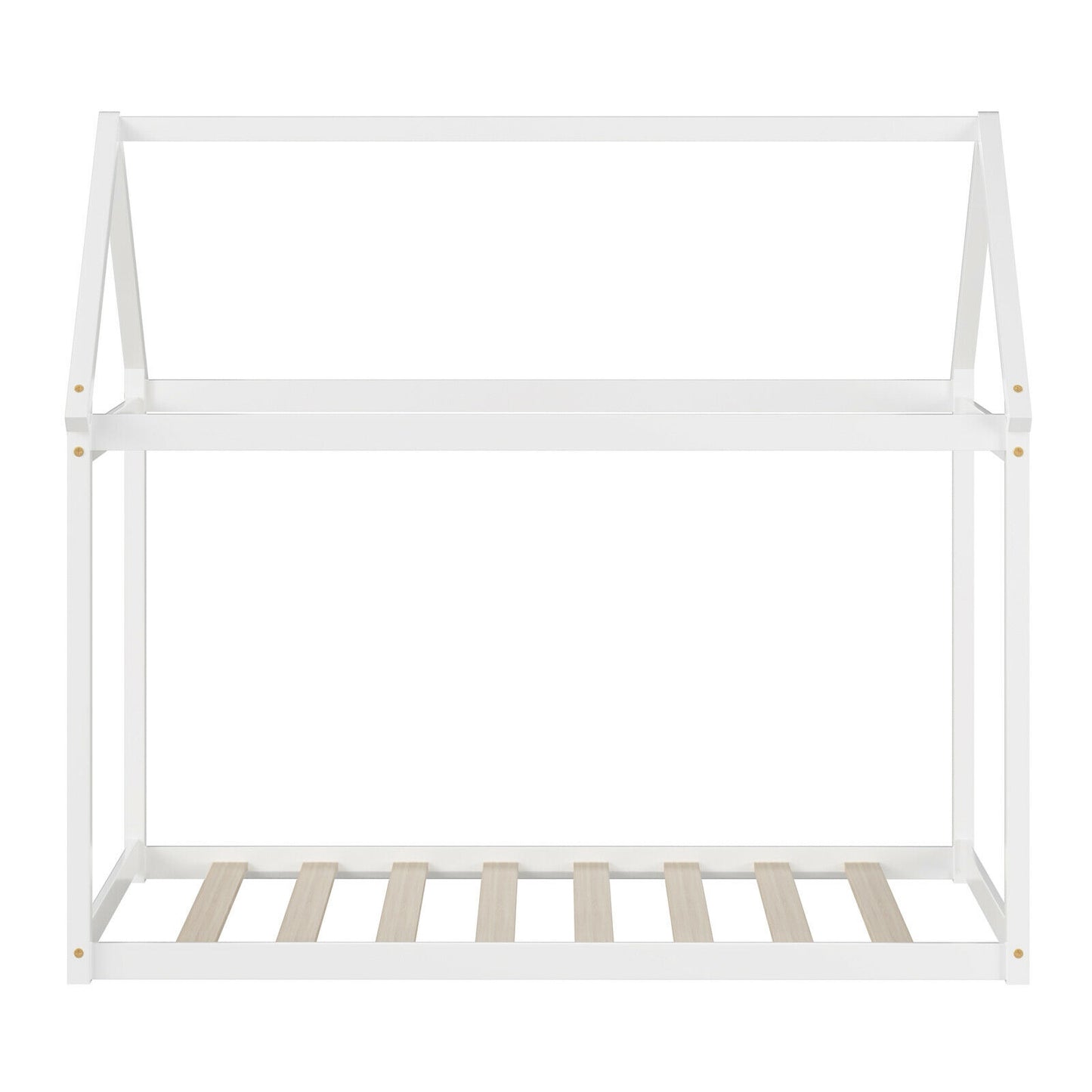 Durable Twin Platform Kids Bed with Roof and Heavy-Duty Slats – White