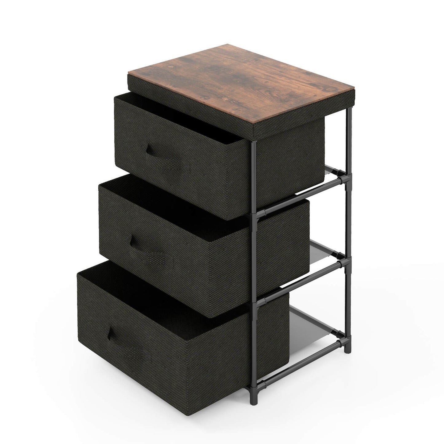Modern Fabric Nightstand with 3 Storage Drawers and Sturdy Frame - Black