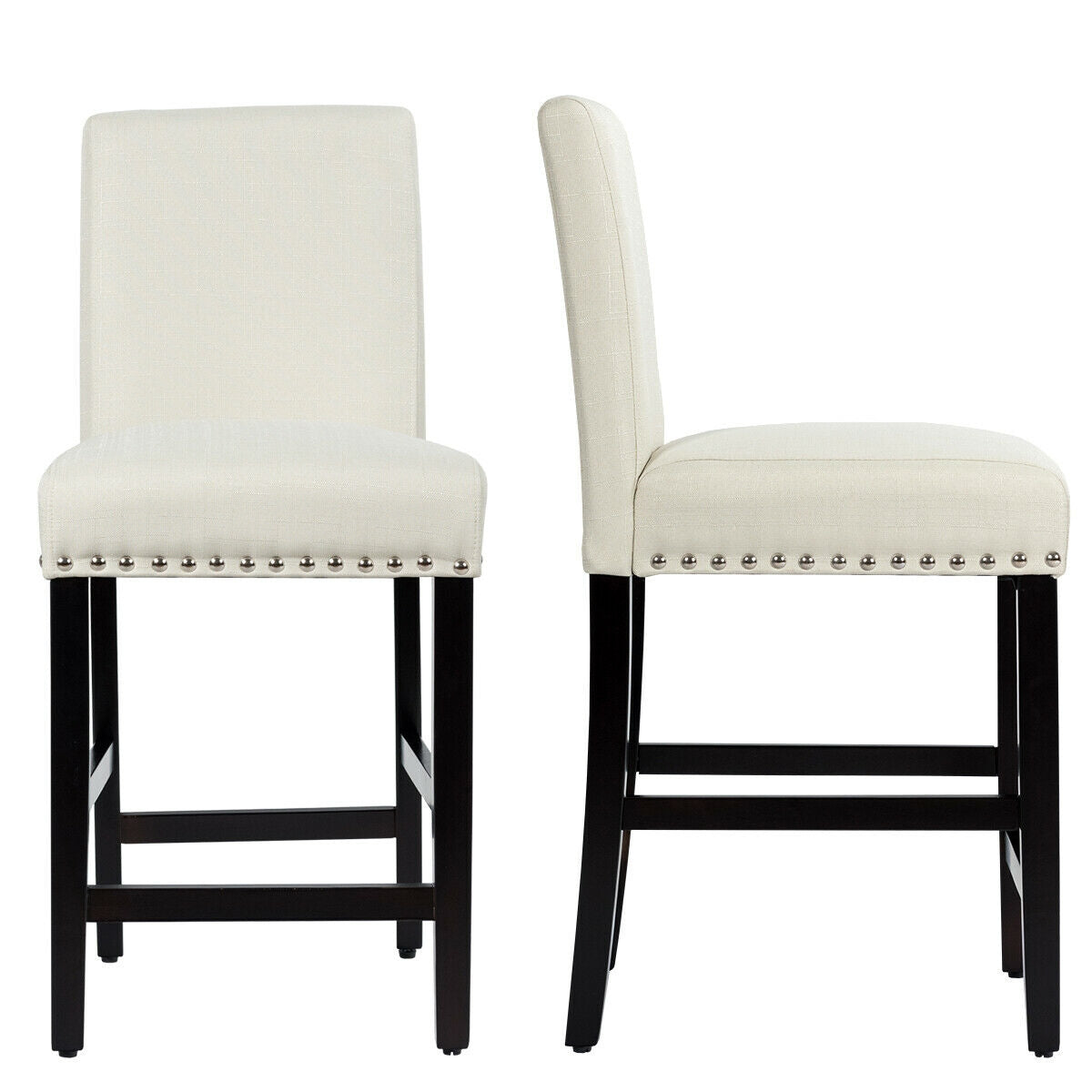 Upholstered Kitchen Chair with Rubber Wood Legs 25 Inch, Set of 2 Beige