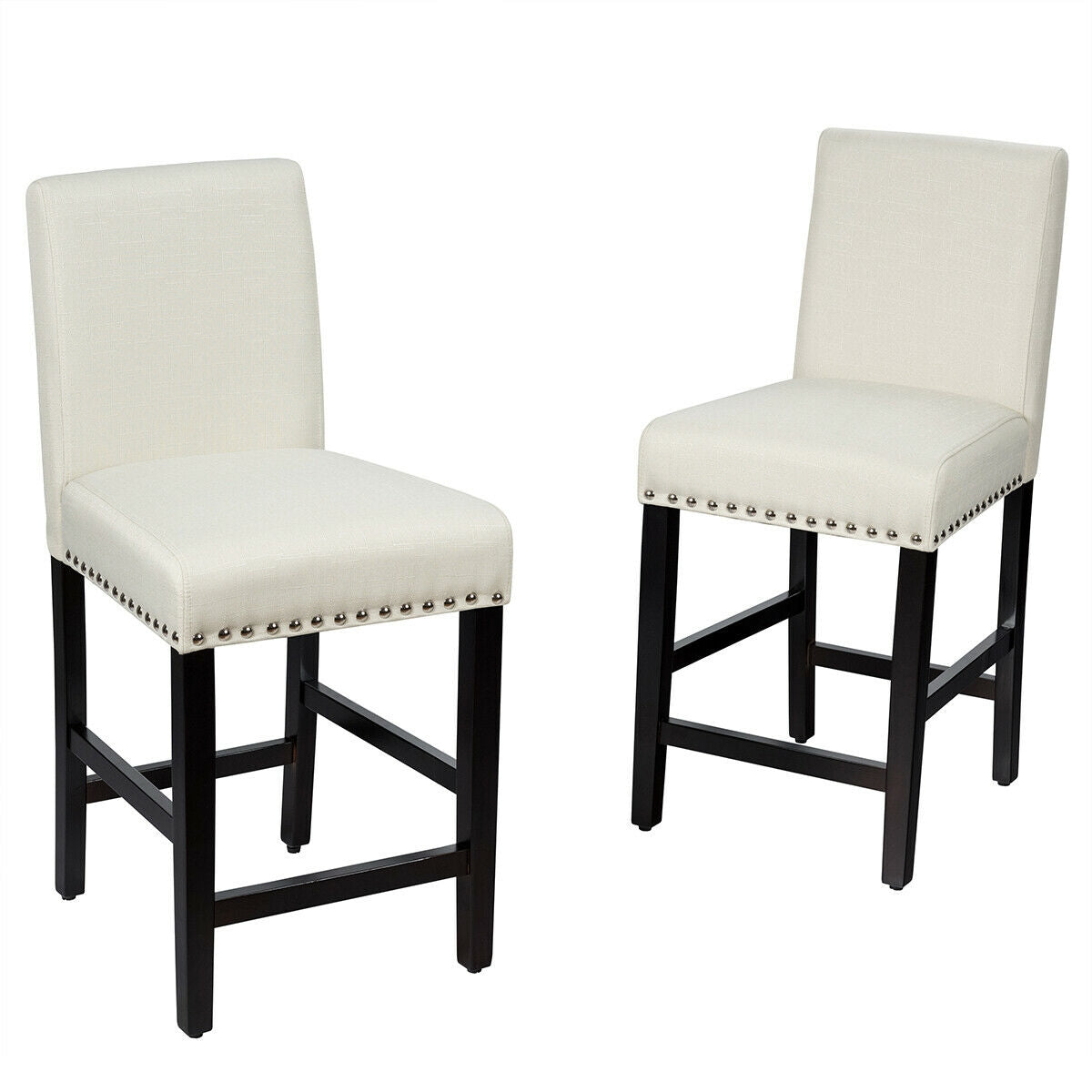 Upholstered Kitchen Chair with Rubber Wood Legs 25 Inch, Set of 2 Beige