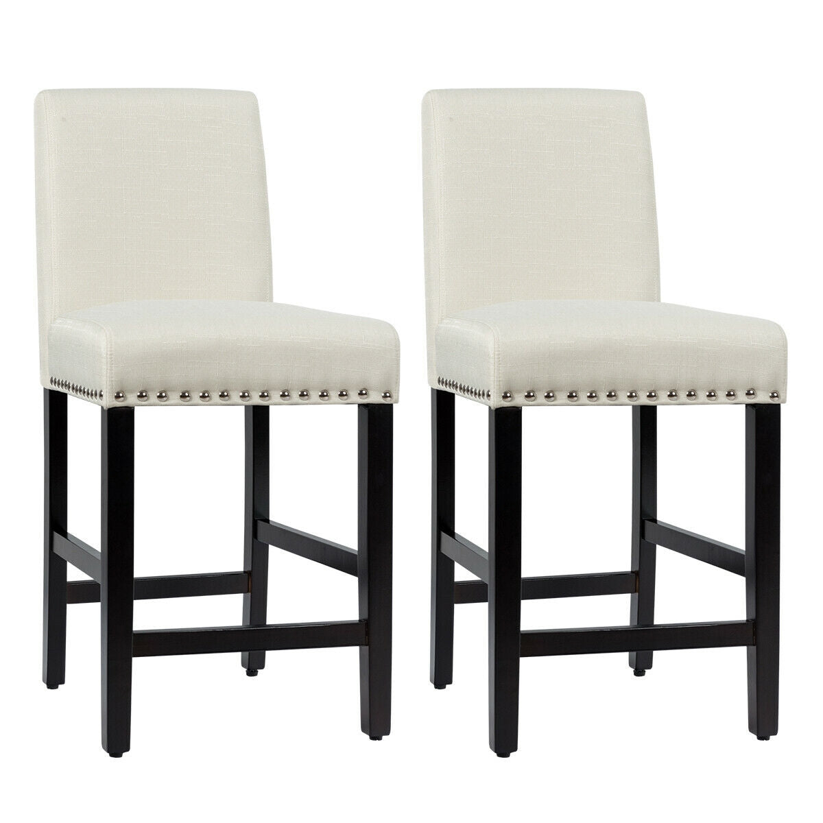 Upholstered Kitchen Chair with Rubber Wood Legs 25 Inch, Set of 2 Beige