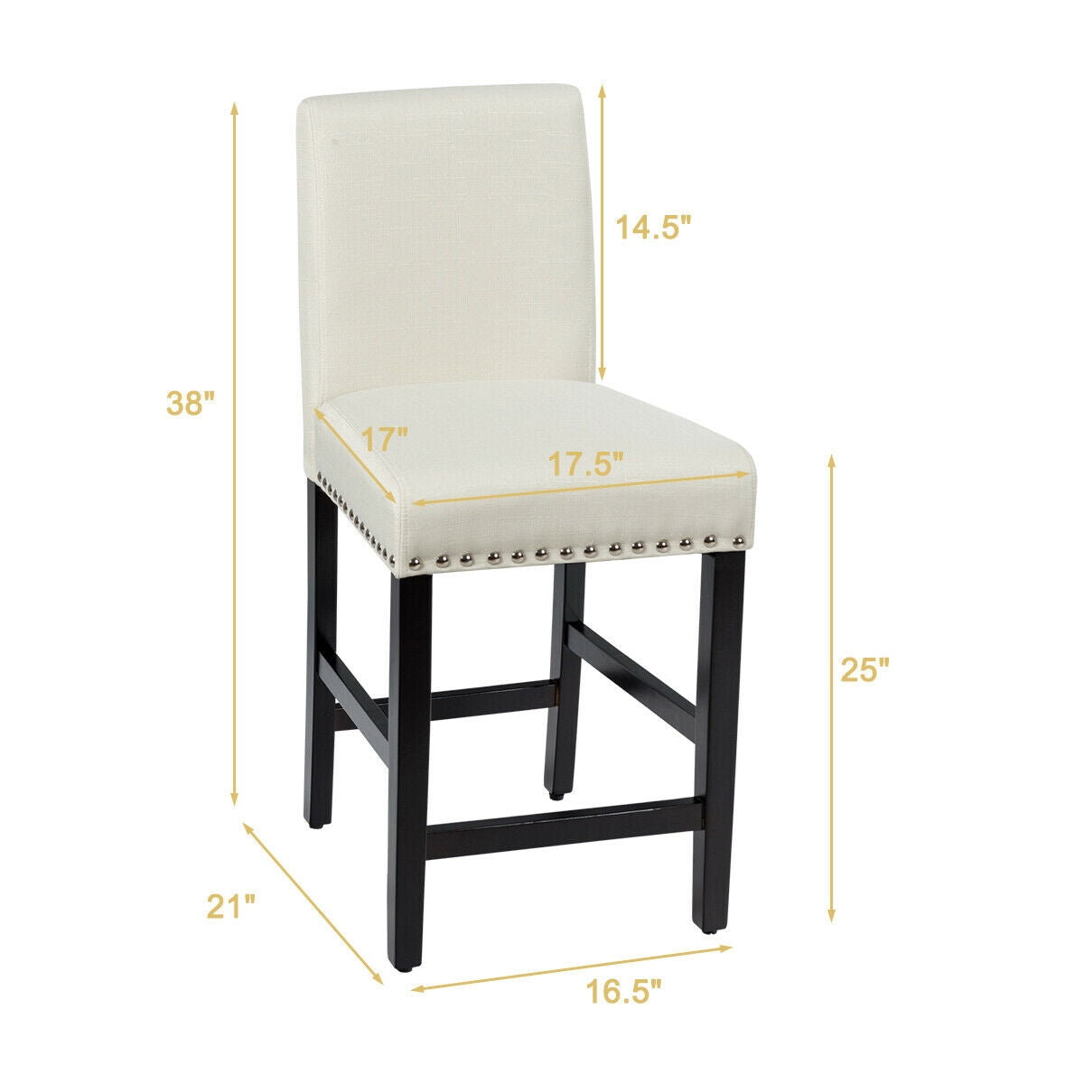 Upholstered Kitchen Chair with Rubber Wood Legs 25 Inch, Set of 2 Beige