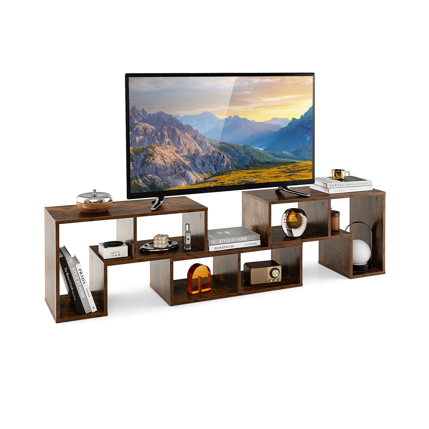 Adjustable 3-Piece TV Console with Shelves for TVs up to 65 Inch in Brown Finish