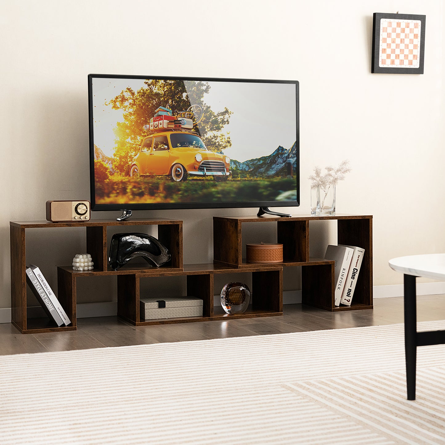 Adjustable 3-Piece TV Console with Shelves for TVs up to 65 Inch in Brown Finish