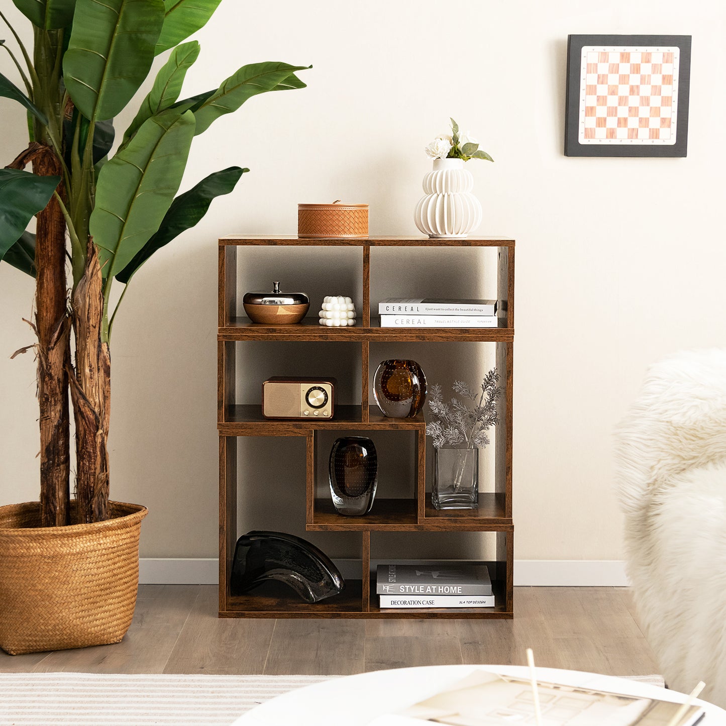 Adjustable 3-Piece TV Console with Shelves for TVs up to 65 Inch in Brown Finish