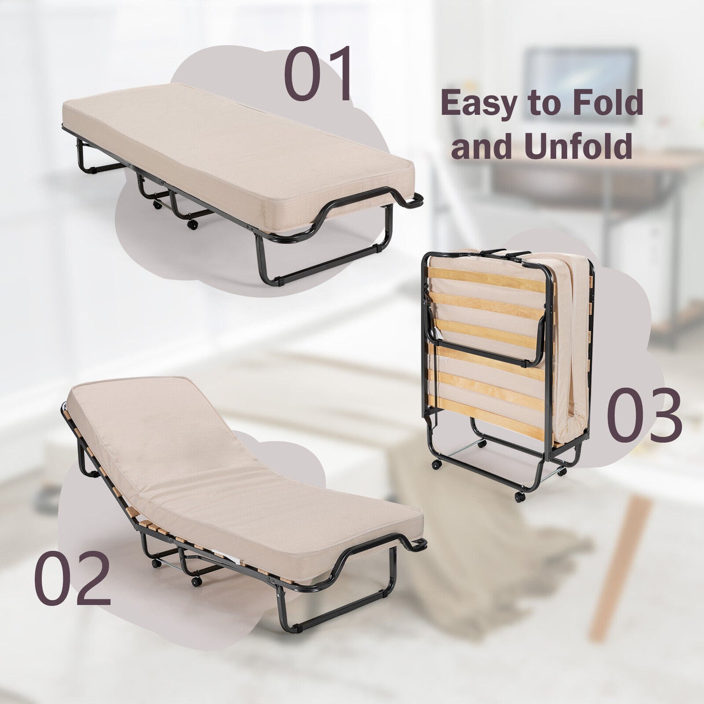 Portable Rollaway Bed with Memory Foam Mattress and Dust-Proof Bag – Made in Italy
