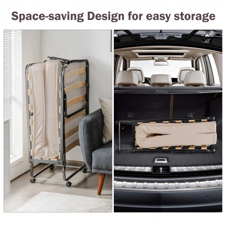 Portable Rollaway Bed with Memory Foam Mattress and Dust-Proof Bag – Made in Italy