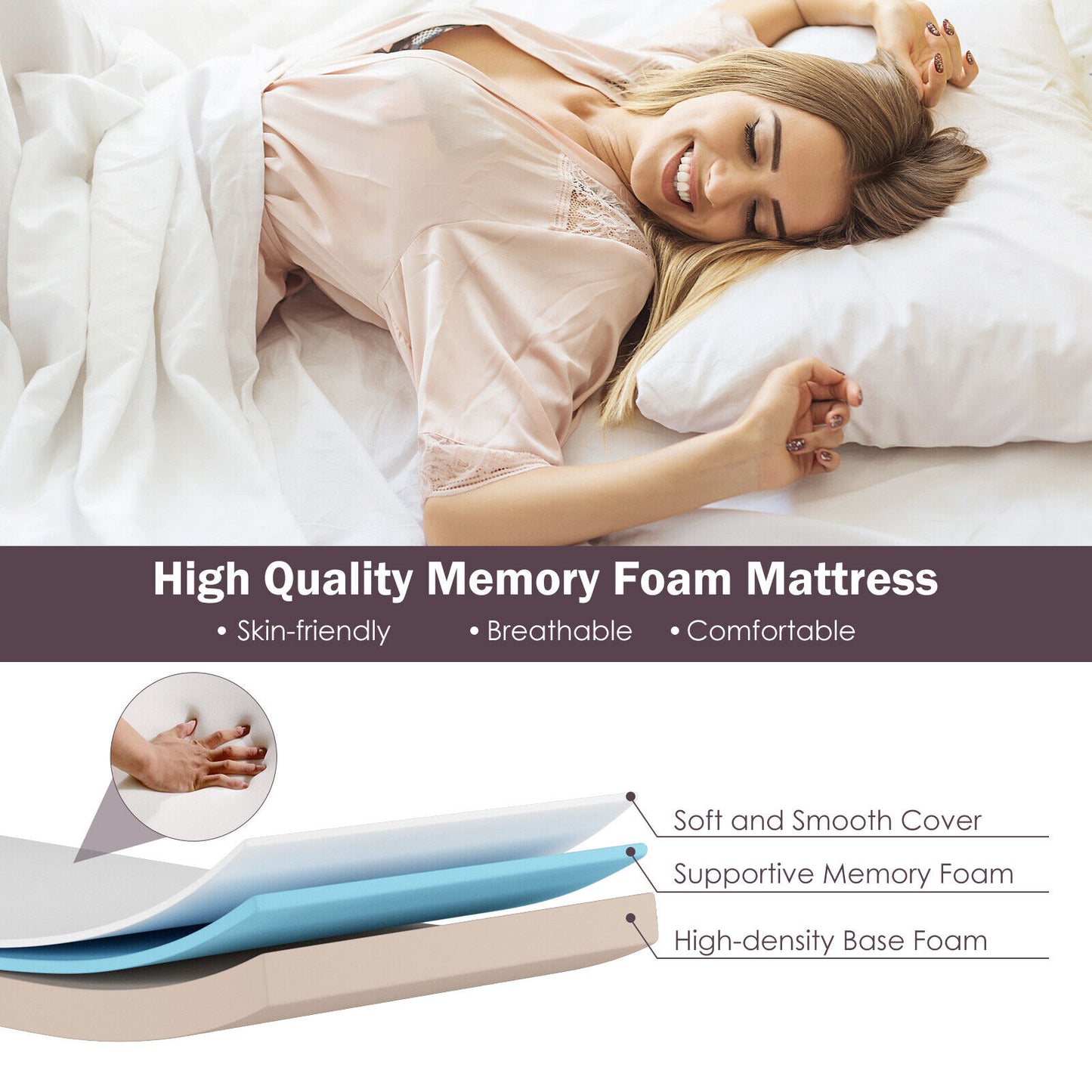 Portable Rollaway Bed with Memory Foam Mattress and Dust-Proof Bag – Made in Italy