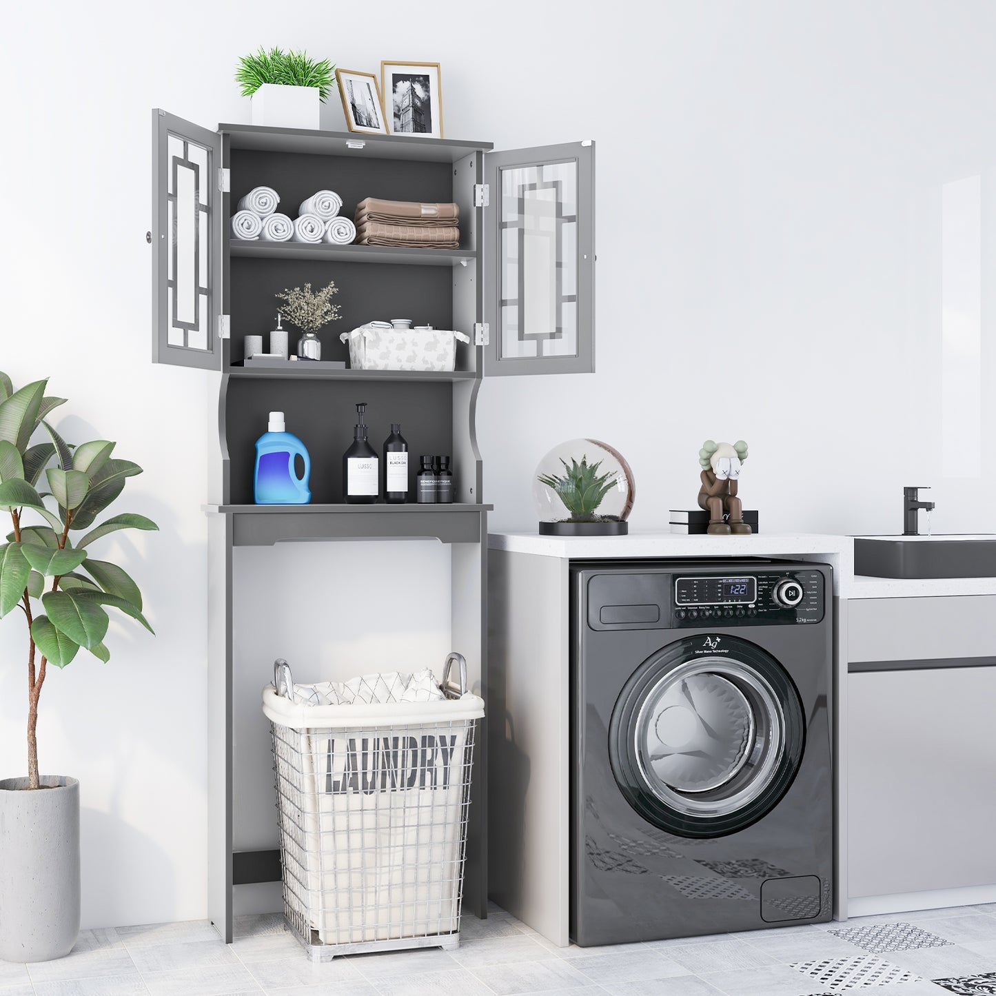 Over-the-Toilet Bathroom Spacesaver Cabinet with Door Storage