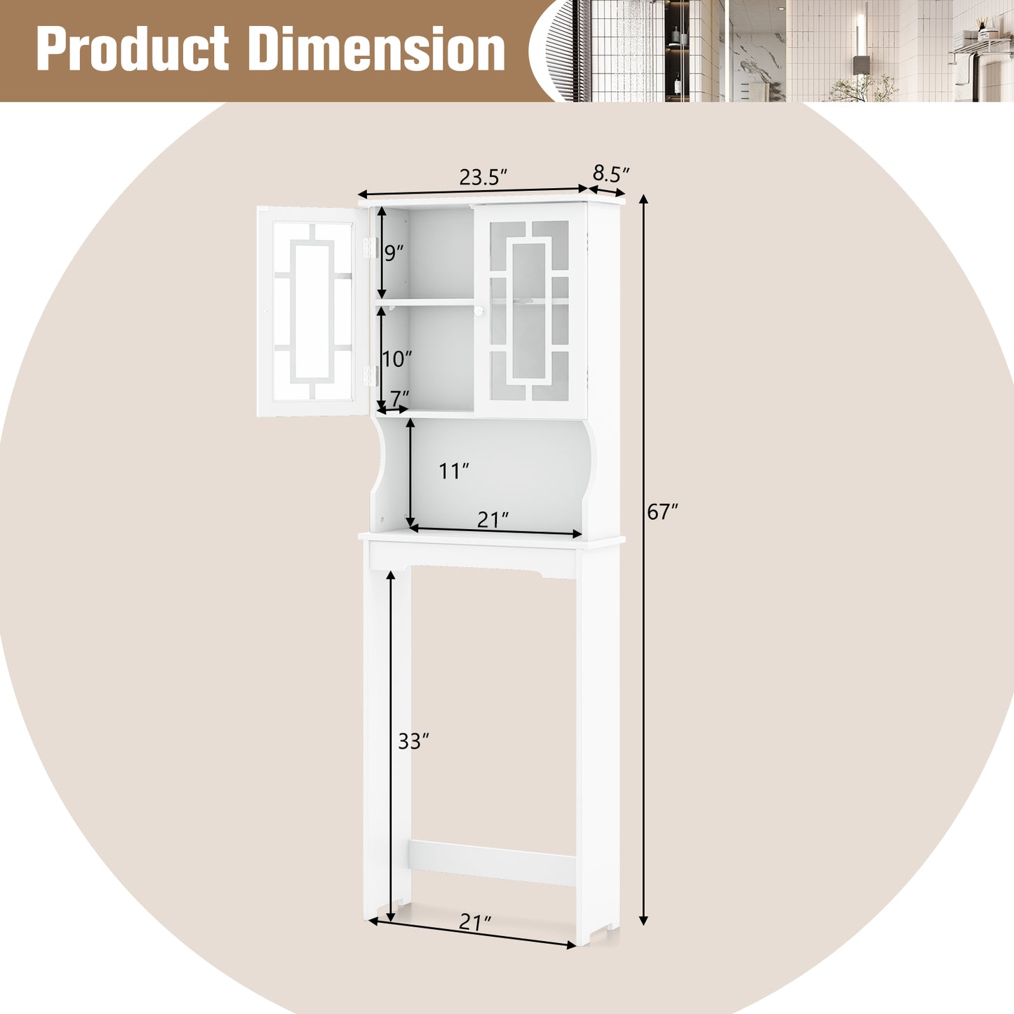 Over-the-Toilet Bathroom Spacesaver Cabinet with Door Storage