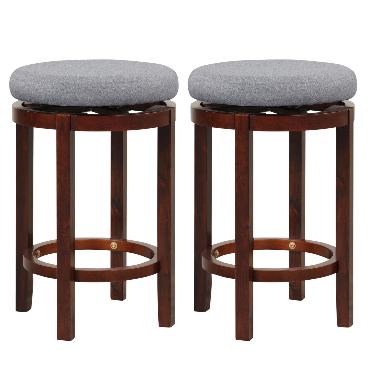 Set of 2 Swivel Counter Stools with Padded Cushions and Wood Legs, 26 Inch Height
