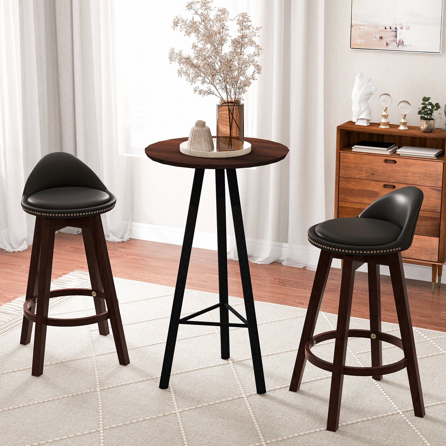 Set of 2 Swivel Bar Stools with Cushioned Seats and Low Backrest