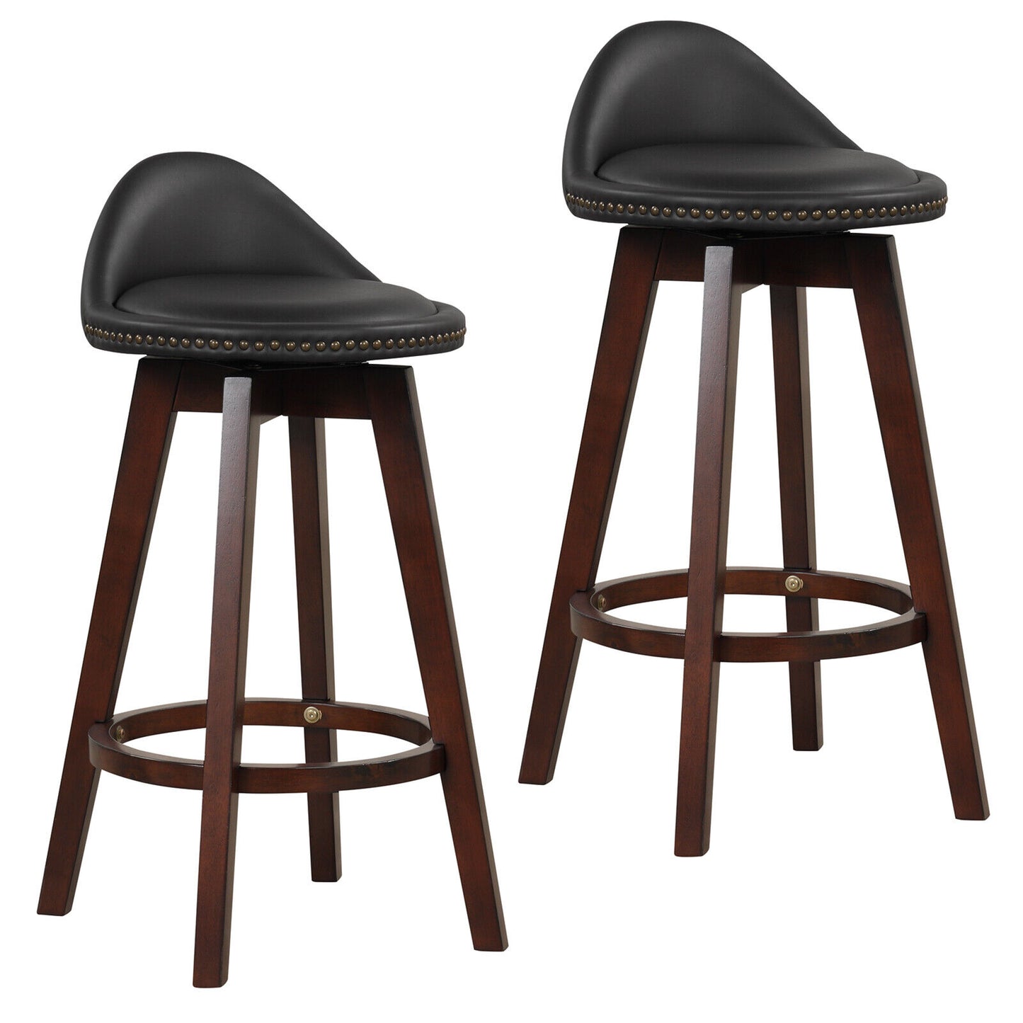 Set of 2 Swivel Bar Stools with Cushioned Seats and Low Backrest