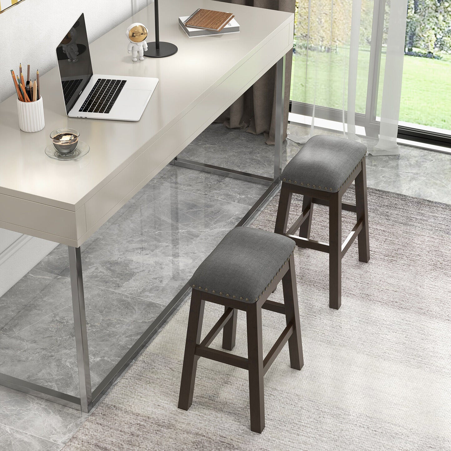 Set of 2 Counter Height Bar Stools with Padded Seats 24.5 Inch