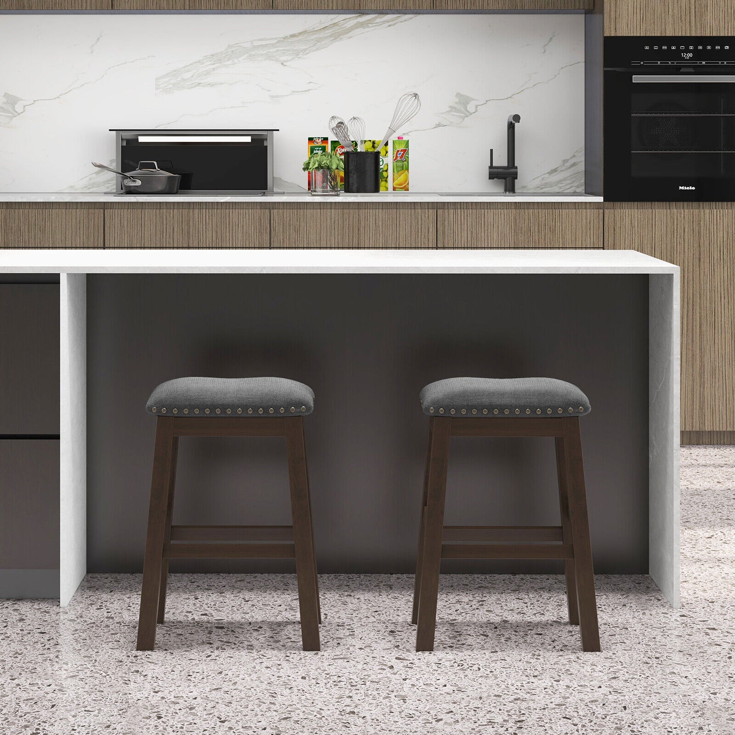 Set of 2 Counter Height Bar Stools with Padded Seats 24.5 Inch