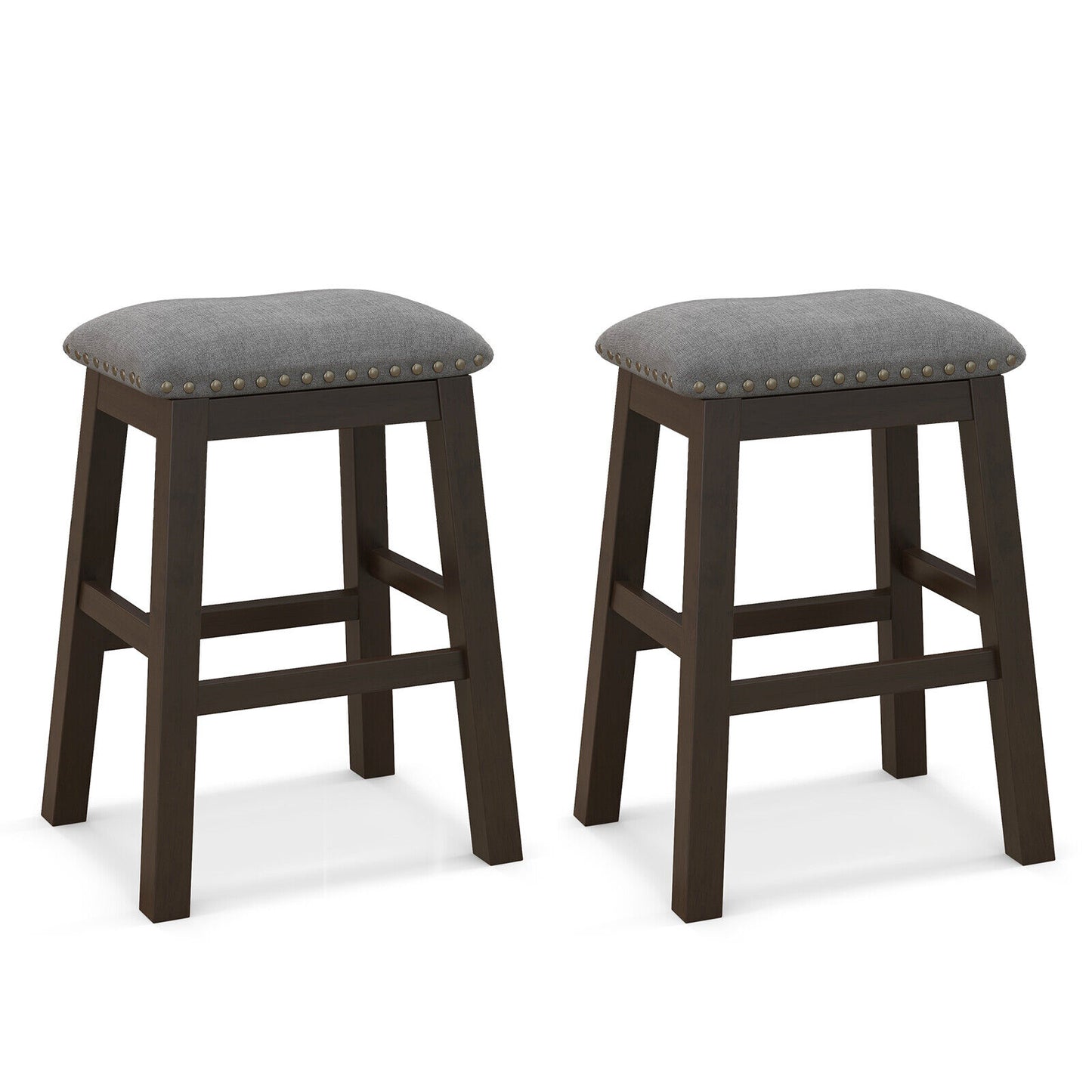Set of 2 Counter Height Bar Stools with Padded Seats 24.5 Inch