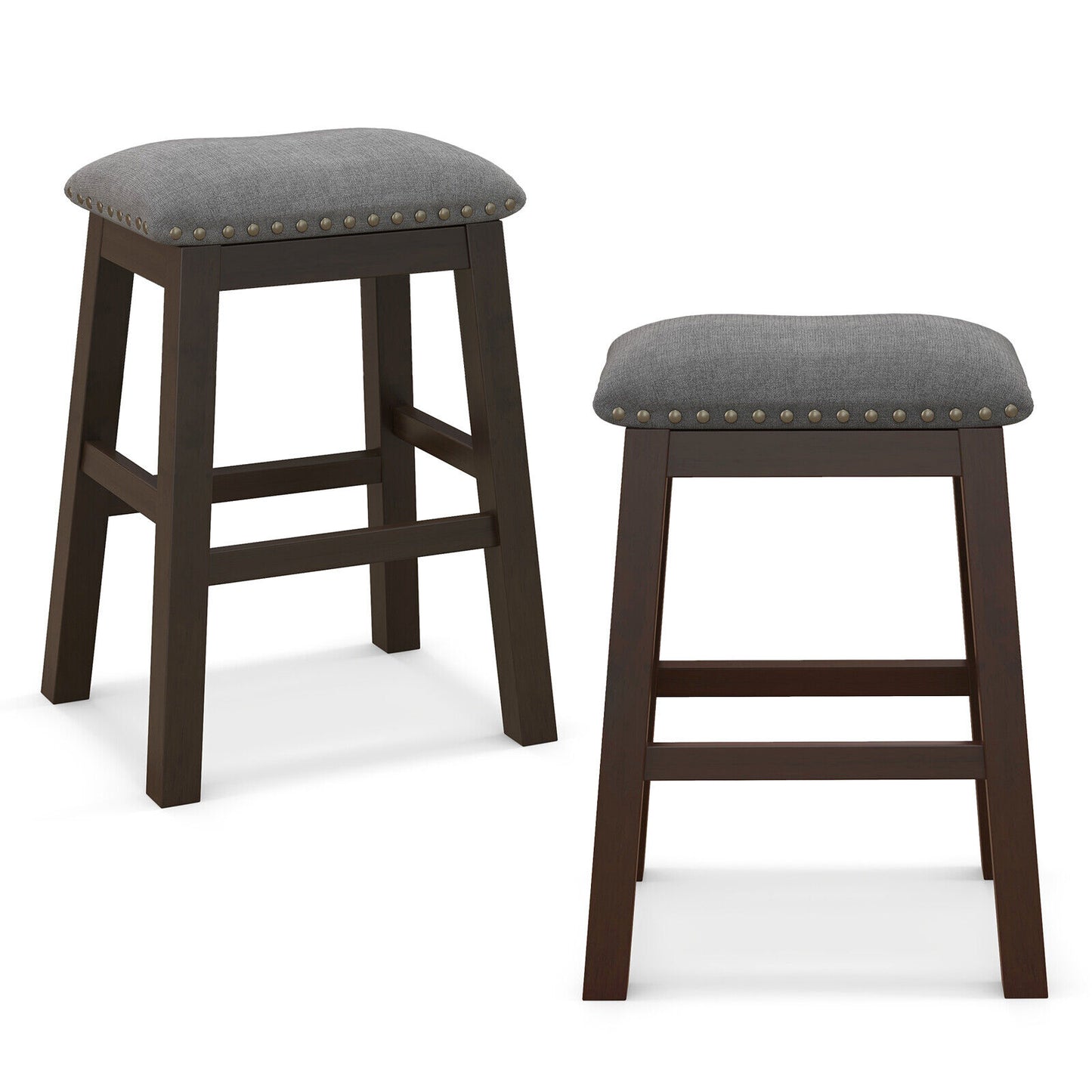 Set of 2 Counter Height Bar Stools with Padded Seats 24.5 Inch