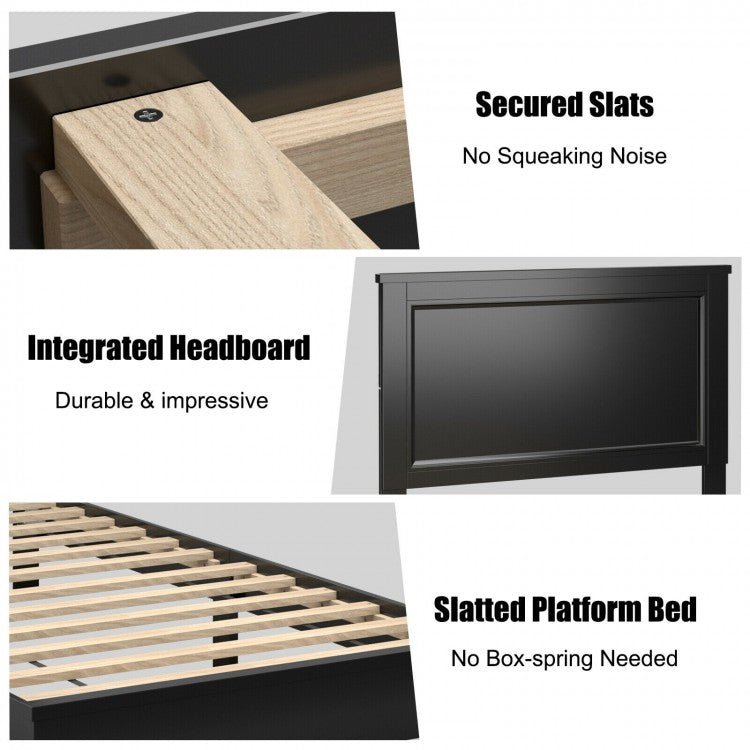 Premium Twin Size Platform Bed Frame with Solid Rubber Wood Legs – Black
