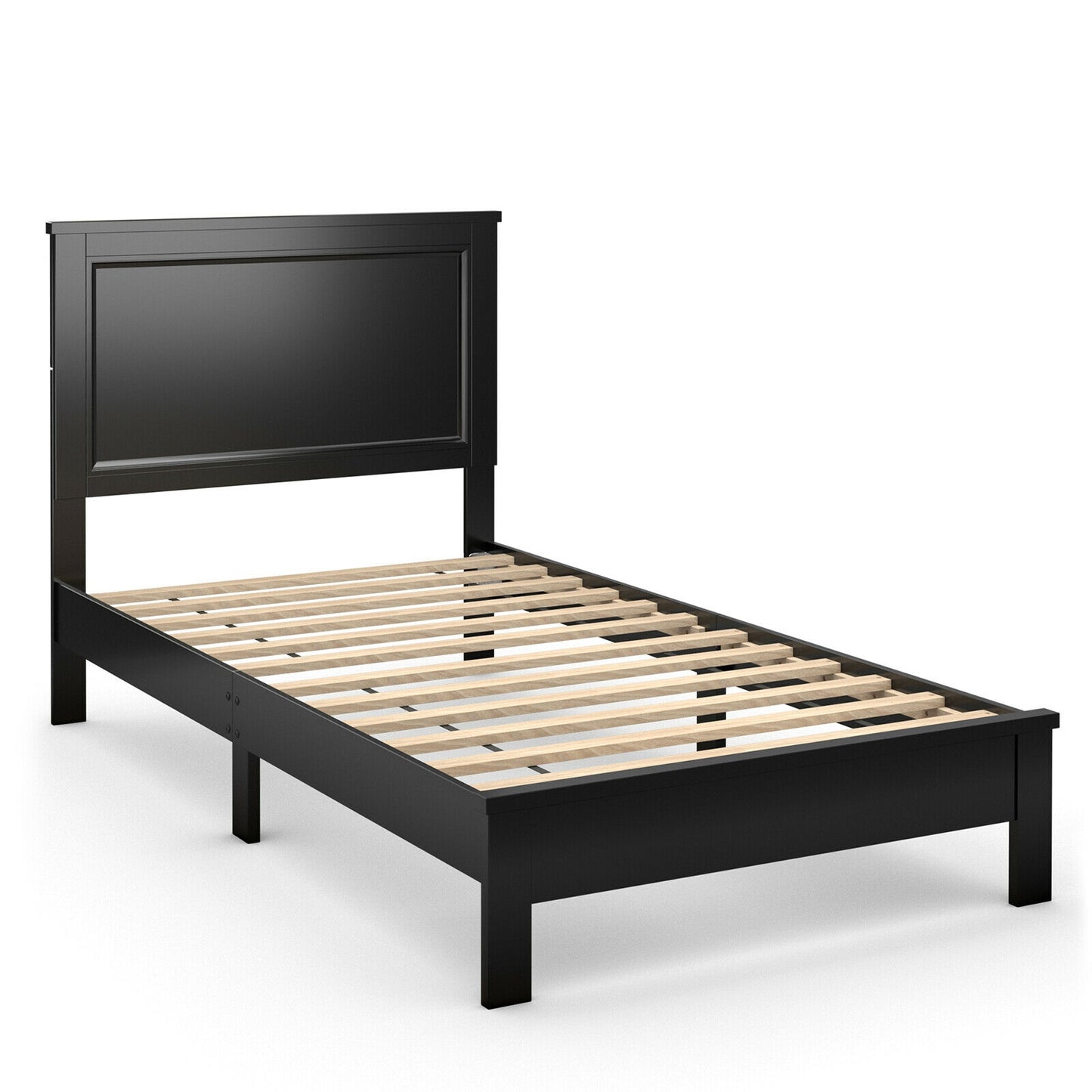 Premium Twin Size Platform Bed Frame with Solid Rubber Wood Legs – Black