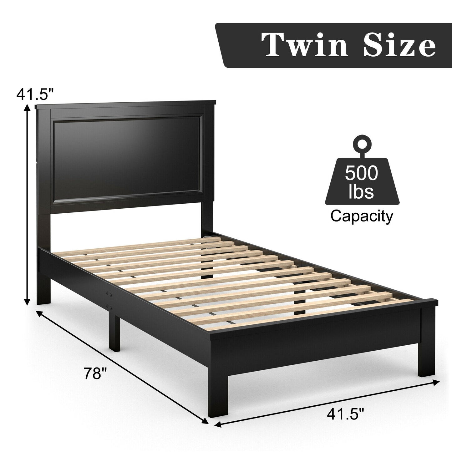 Premium Twin Size Platform Bed Frame with Solid Rubber Wood Legs – Black