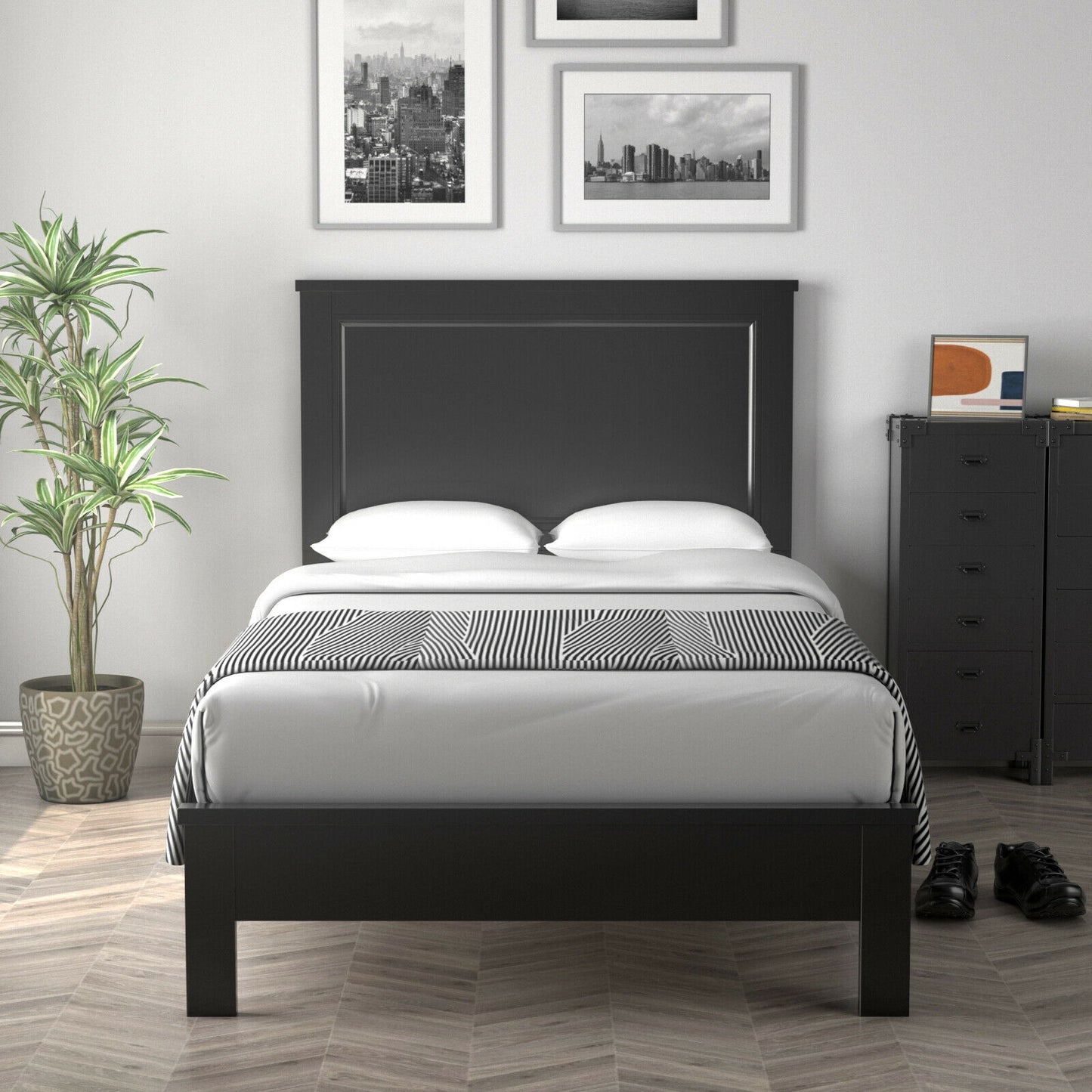 Premium Twin Size Platform Bed Frame with Solid Rubber Wood Legs – Black