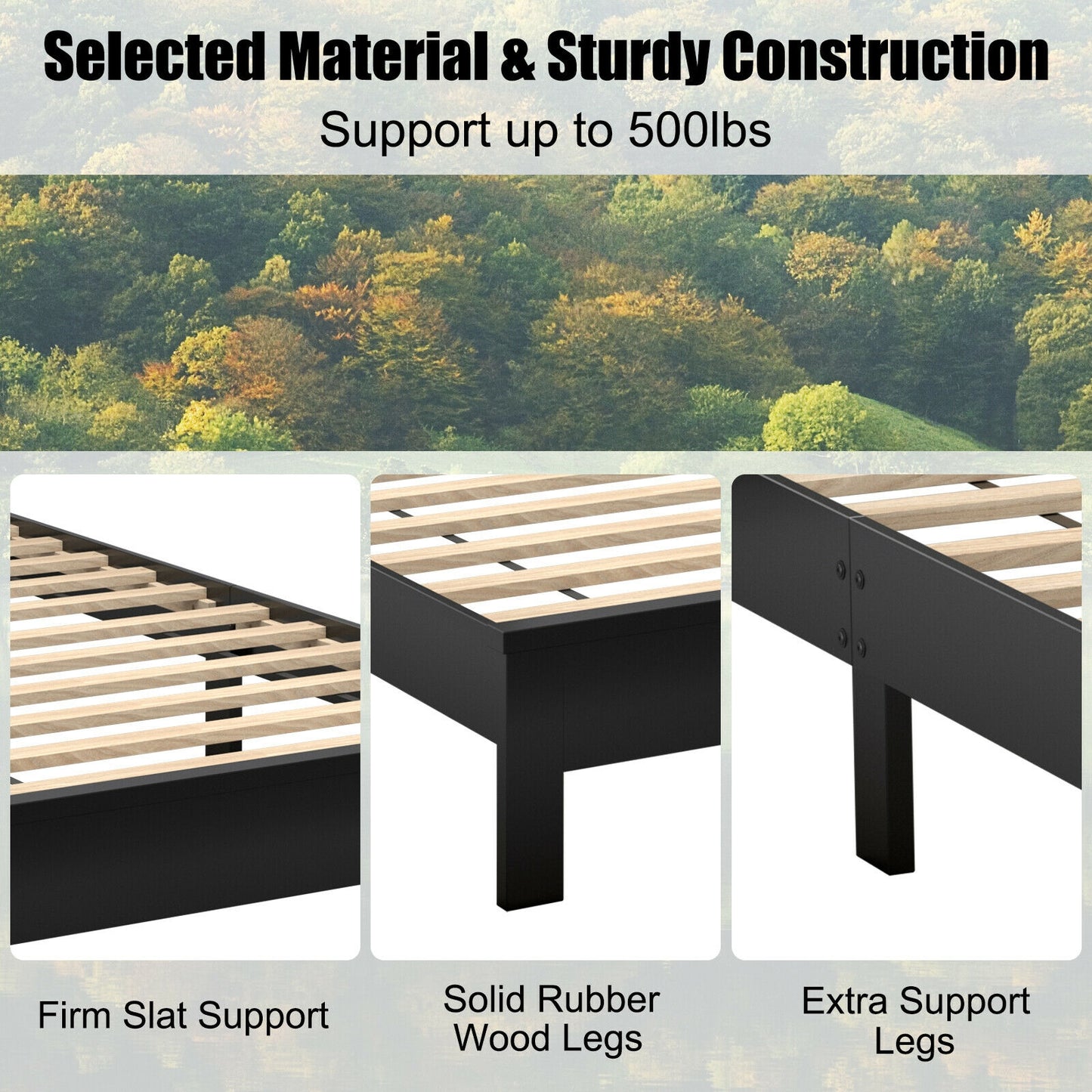 Premium Twin Size Platform Bed Frame with Solid Rubber Wood Legs – Black