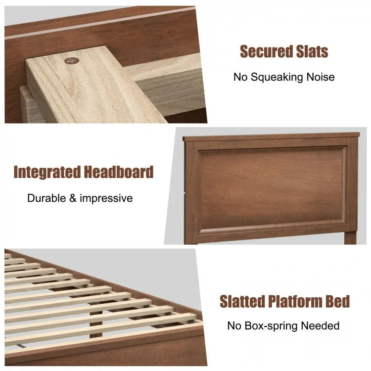 Premium Twin Size Platform Bed Frame with Solid Rubber Wood Legs – Walnut