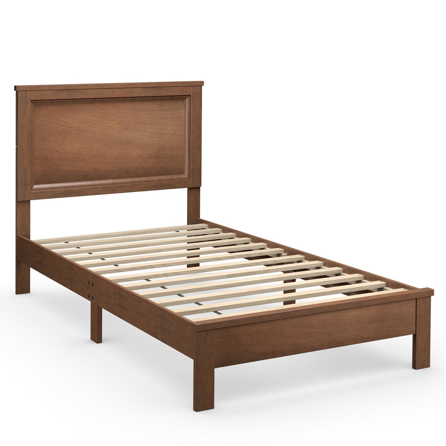 Premium Twin Size Platform Bed Frame with Solid Rubber Wood Legs – Walnut
