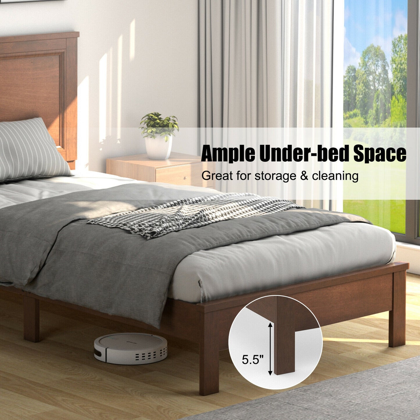 Premium Twin Size Platform Bed Frame with Solid Rubber Wood Legs – Walnut