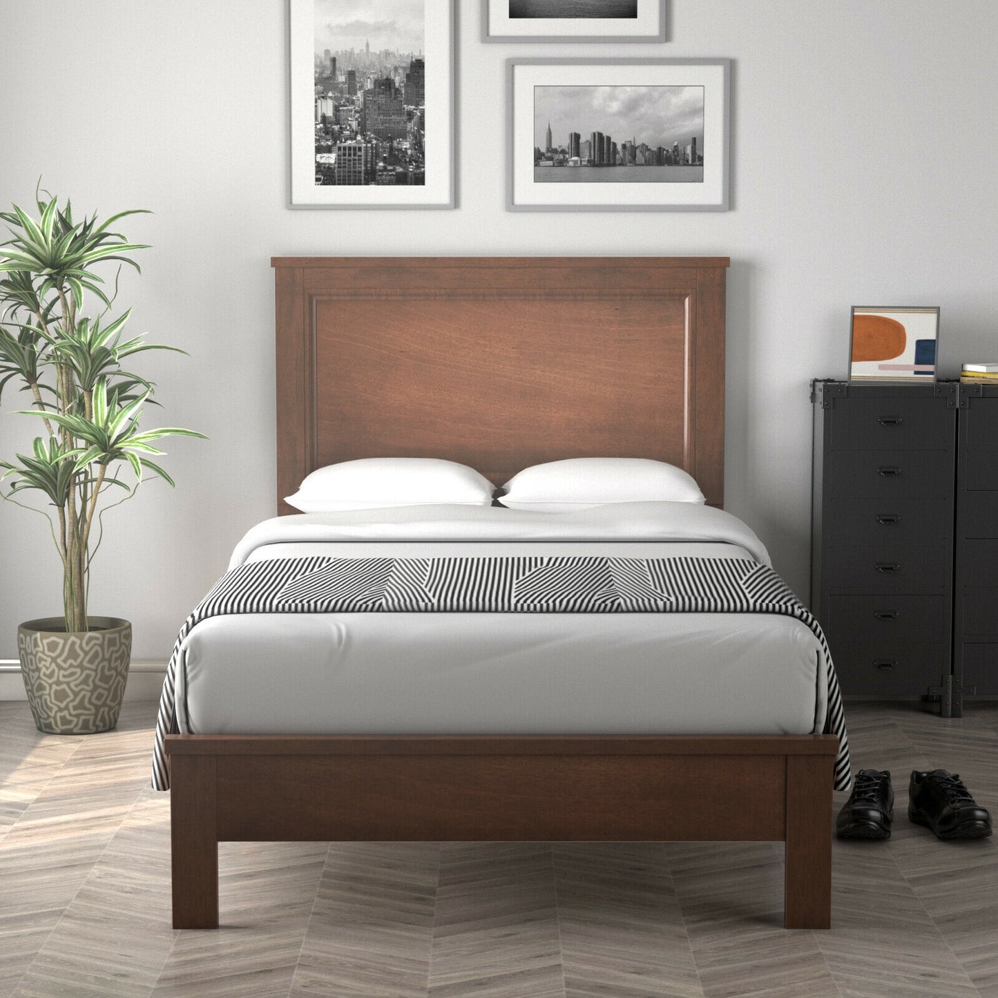 Premium Twin Size Platform Bed Frame with Solid Rubber Wood Legs – Walnut