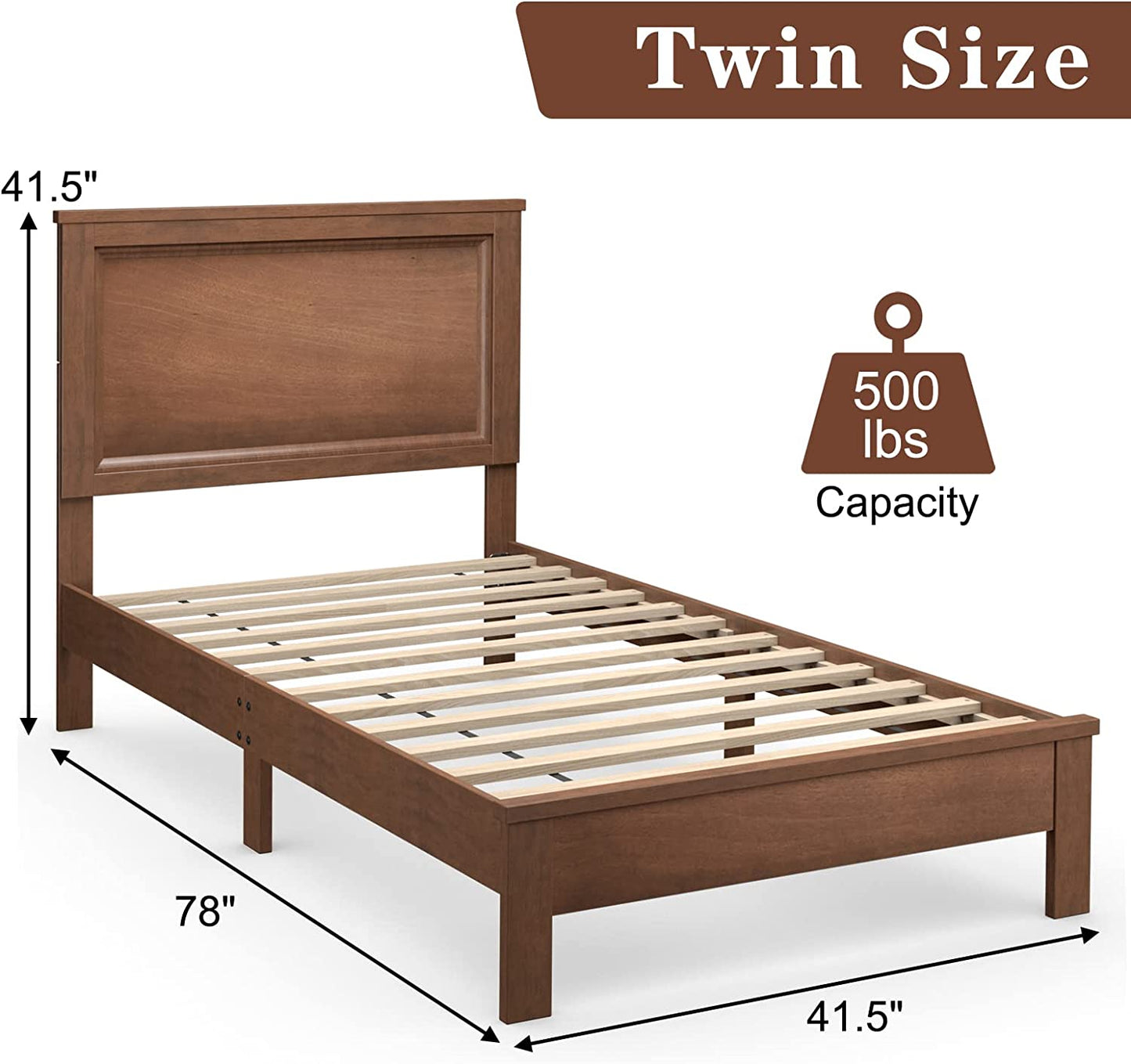 Premium Twin Size Platform Bed Frame with Solid Rubber Wood Legs – Walnut