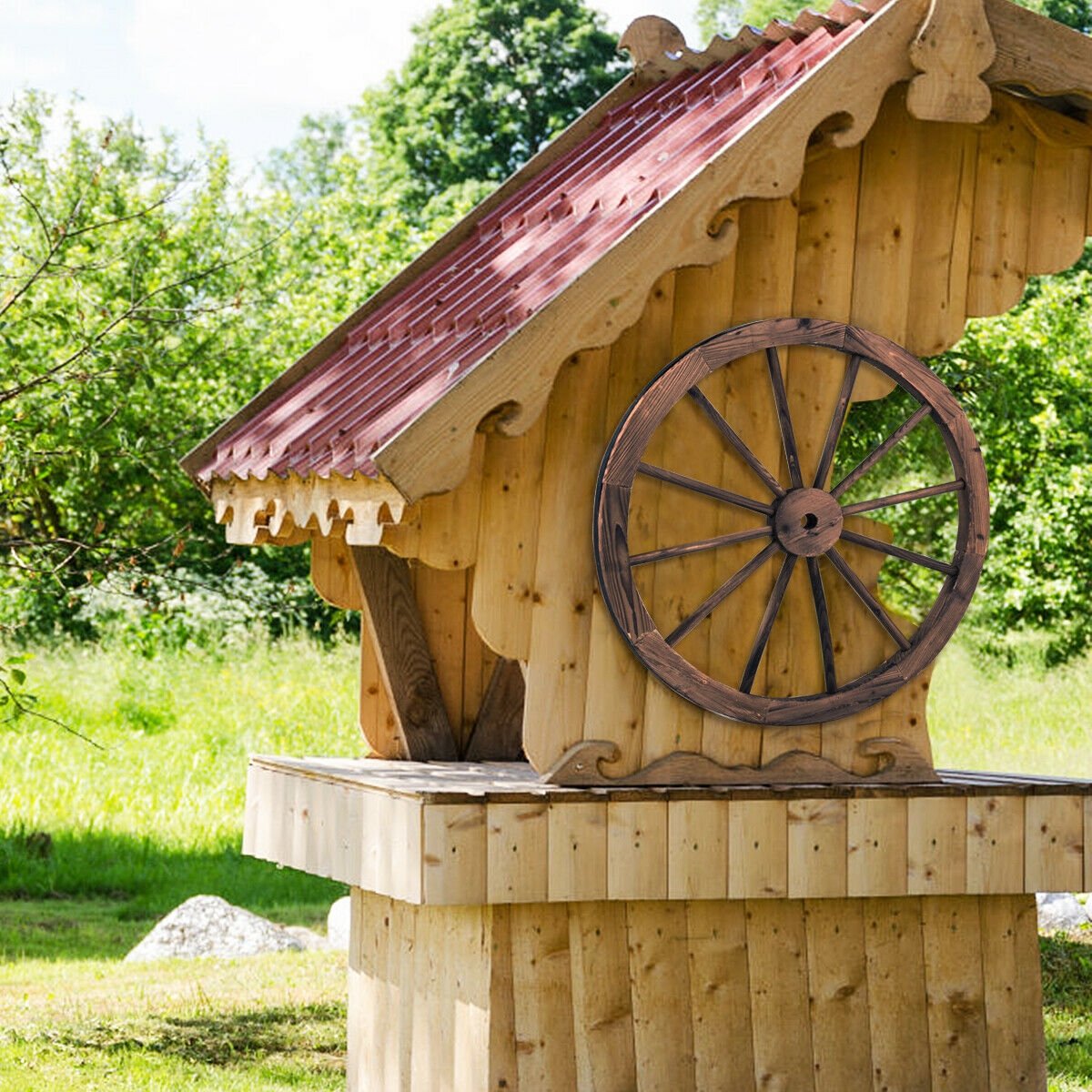 Set of 2 30 Inch Rustic Decorative Wooden Wagon Wheels